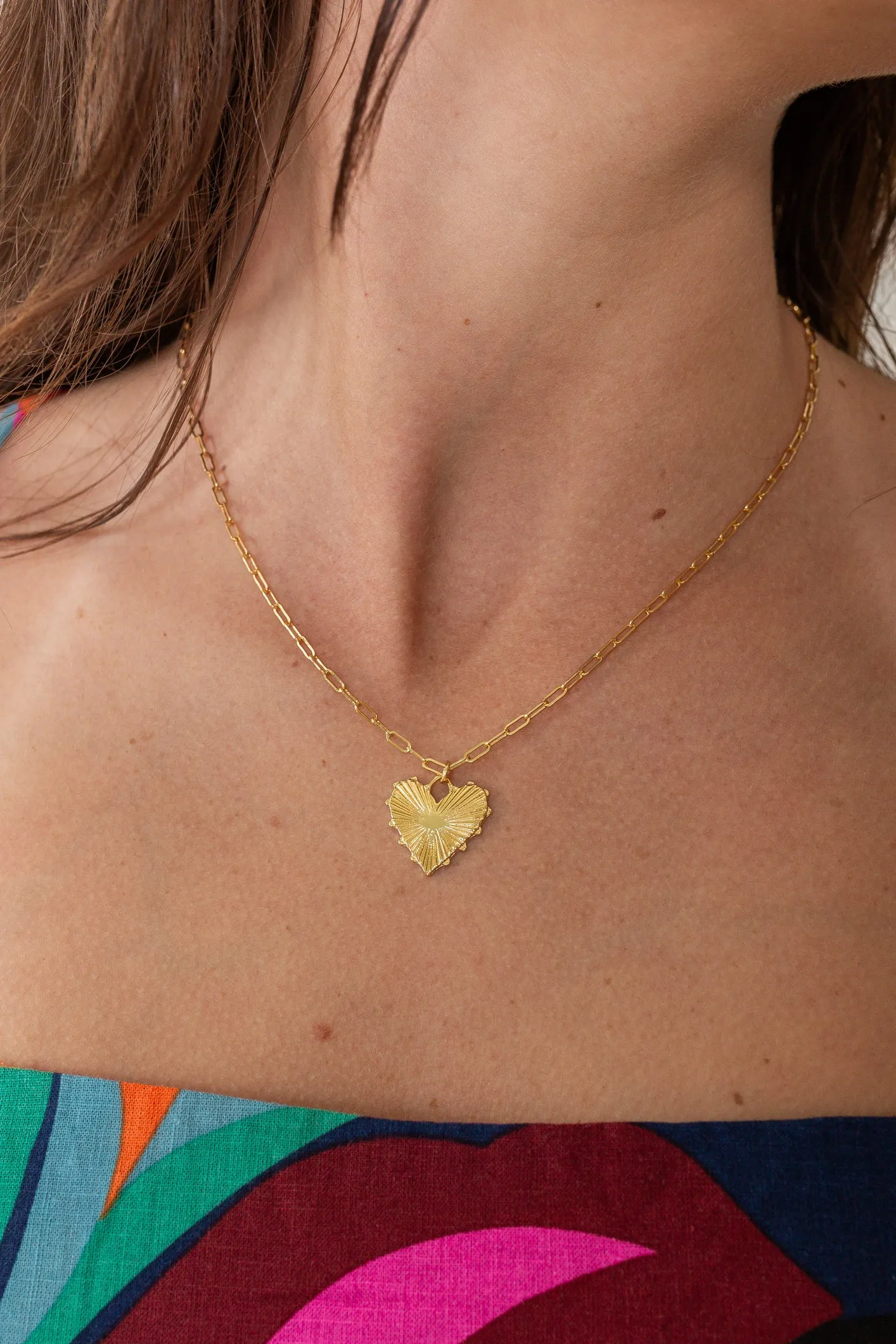 Gold Dipped Shining Heart Pendant Necklace