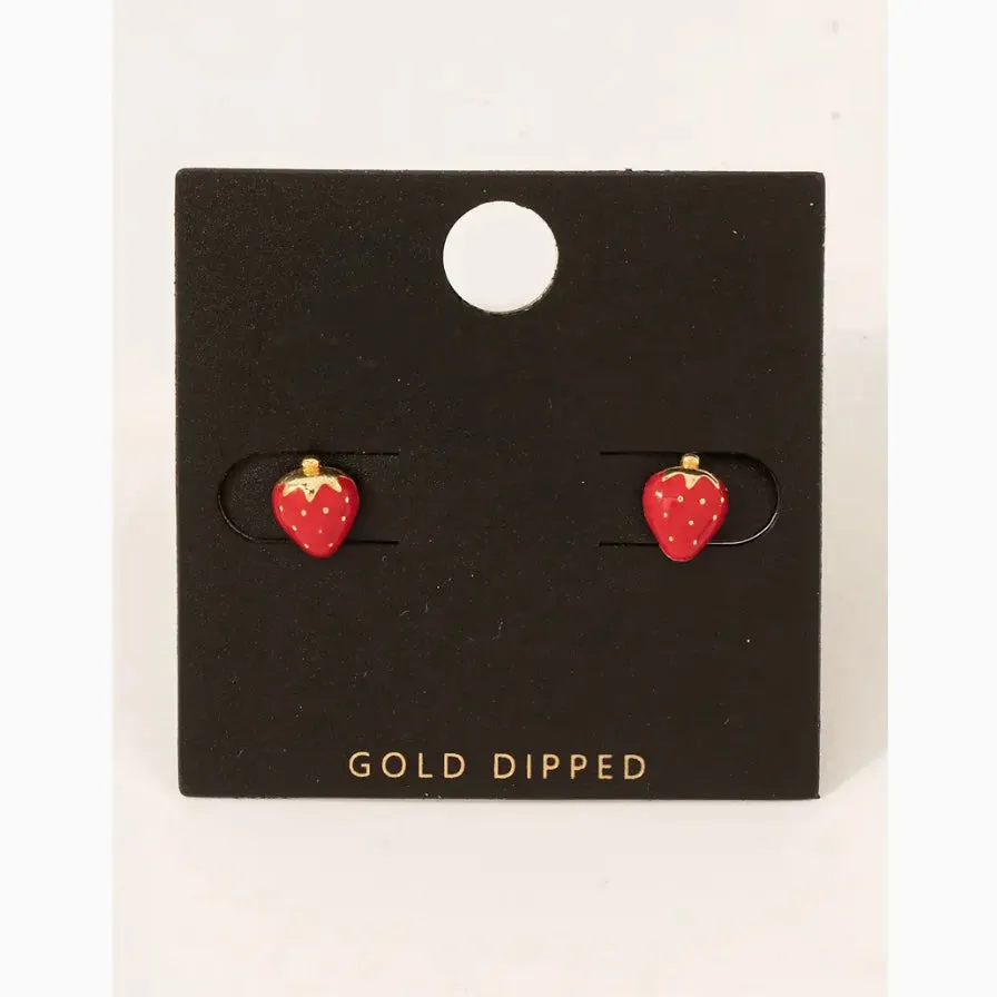 GOLD DIPPED STRAWBERRY STUD EARRINGS