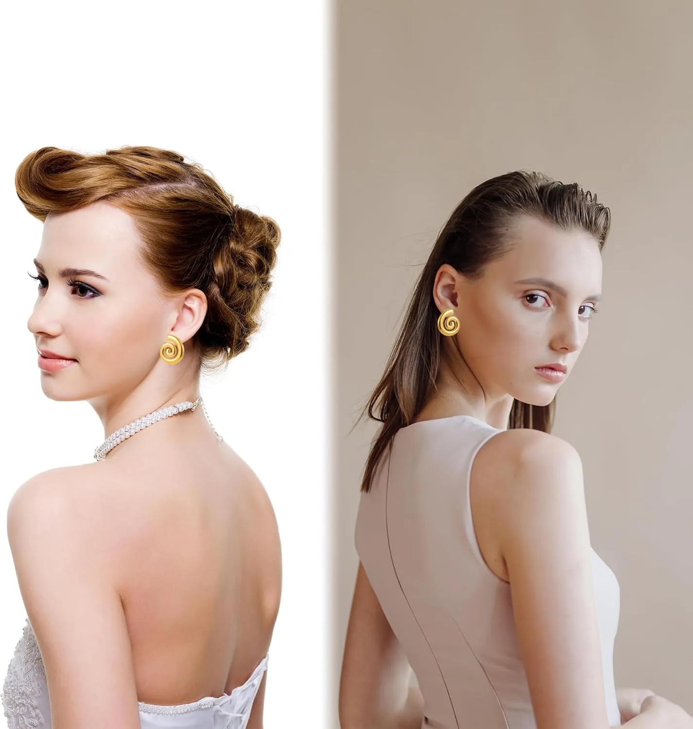Gold Earrings for Women - 14K Dainty Gold Bow Earrings, Trendy Drop Statement Pearl Earring Jewelry Gifts for Girls, Retro Stud Drop Earrings, Hypoallergenic Lightweight