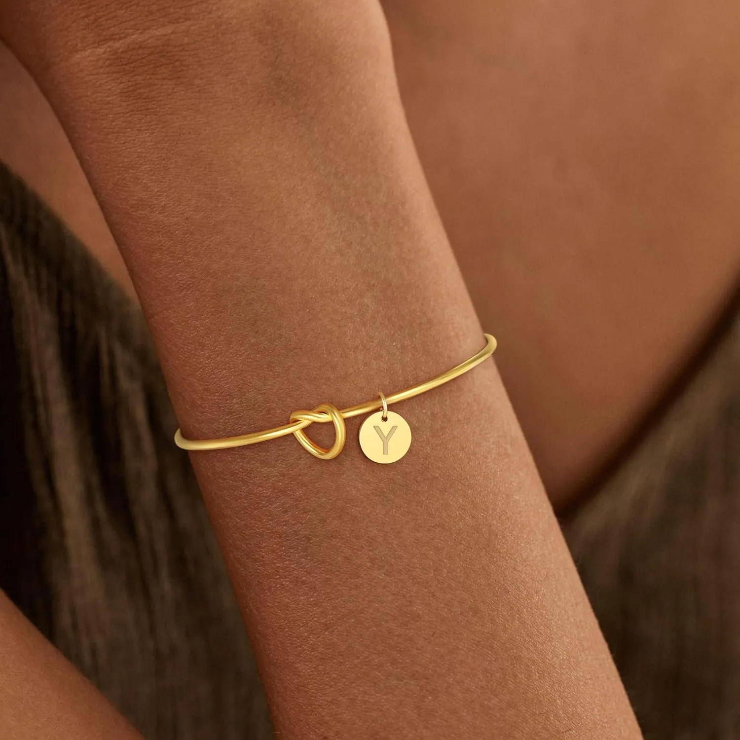 Gold Initial Bracelets for Women - 14K Gold Plated Knot Bracelets, Wedding Bridal Party Gifts Women Gold Bracelets Teen Gifts Trendy Stuff