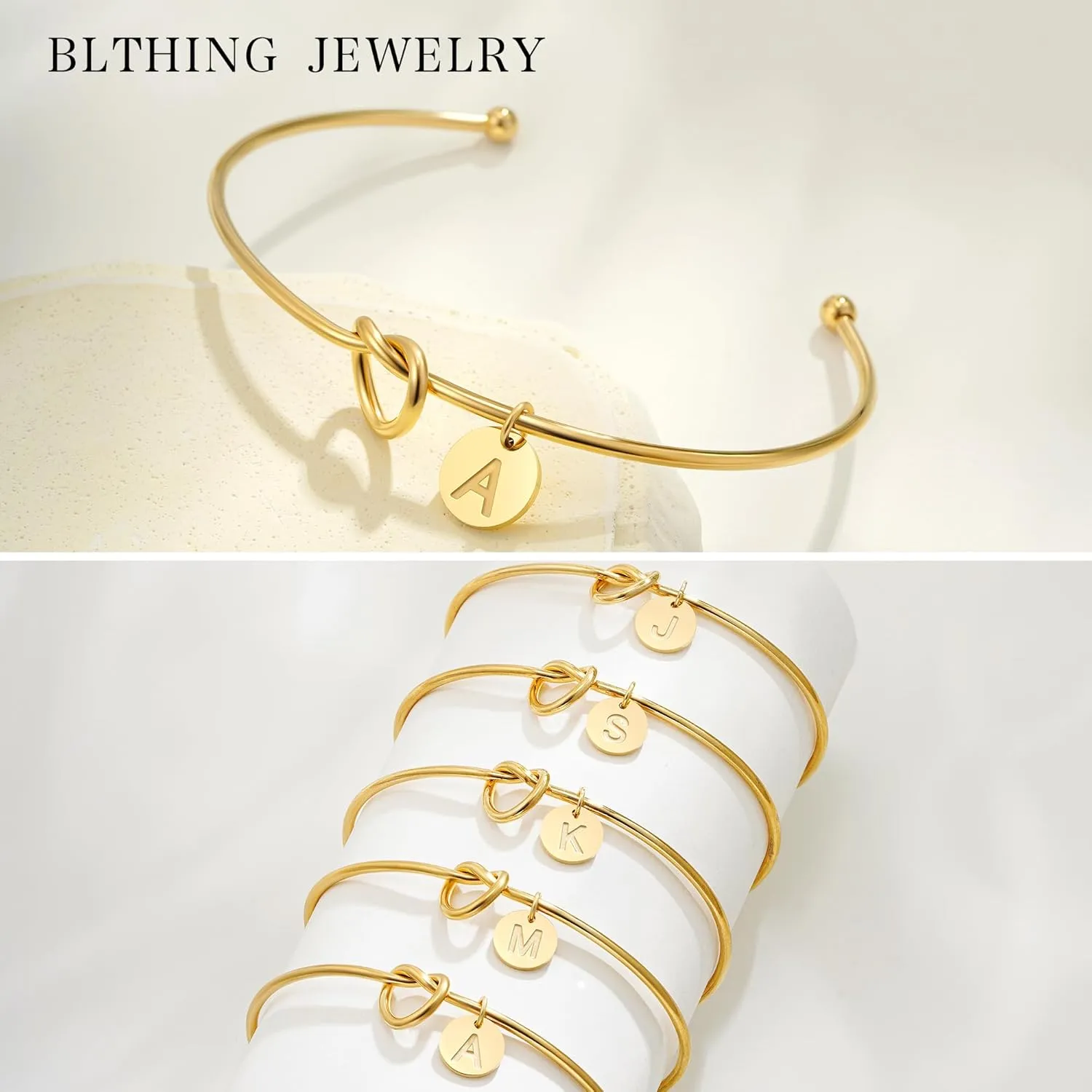 Gold Initial Bracelets for Women - 14K Gold Plated Knot Bracelets, Wedding Bridal Party Gifts Women Gold Bracelets Teen Gifts Trendy Stuff