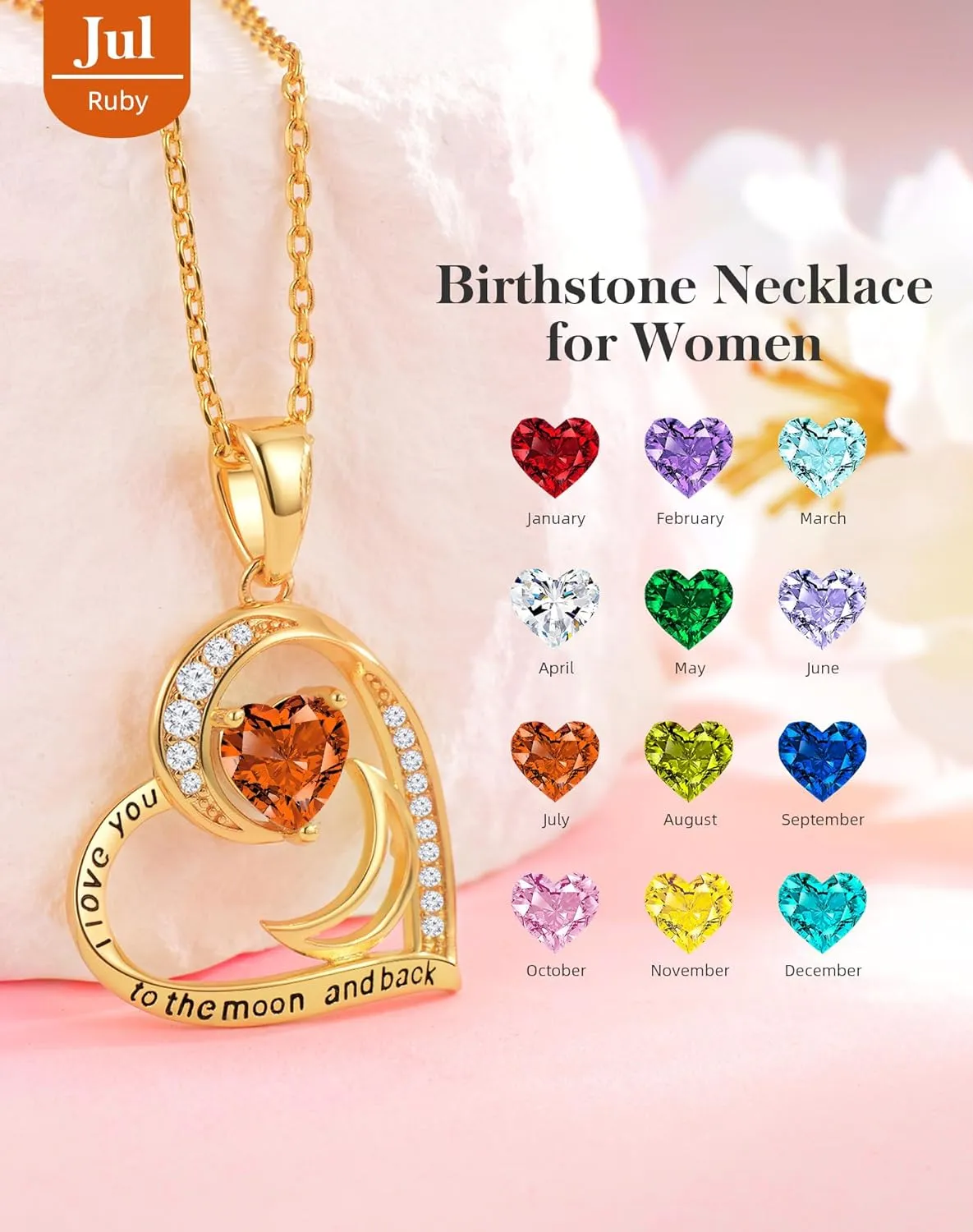 Gold Necklace for Women-Heart Necklace for Womens Birthstone Necklaces for Women Gifts for Wife from Husband Gold Jewelry for Womens Jewelry for Wife