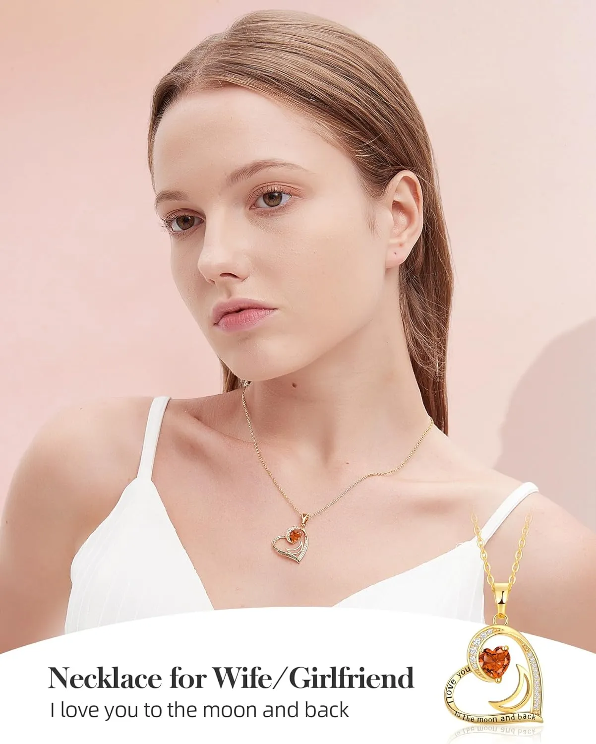 Gold Necklace for Women-Heart Necklace for Womens Birthstone Necklaces for Women Gifts for Wife from Husband Gold Jewelry for Womens Jewelry for Wife