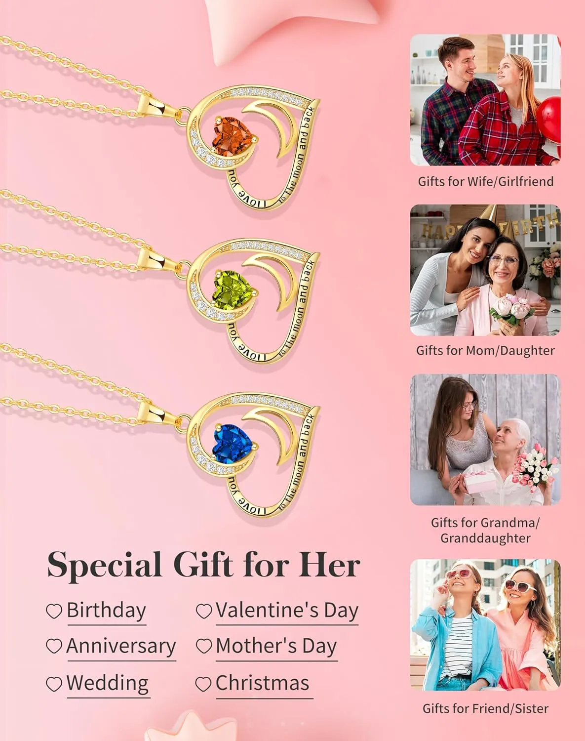 Gold Necklace for Women-Heart Necklace for Womens Birthstone Necklaces for Women Gifts for Wife from Husband Gold Jewelry for Womens Jewelry for Wife