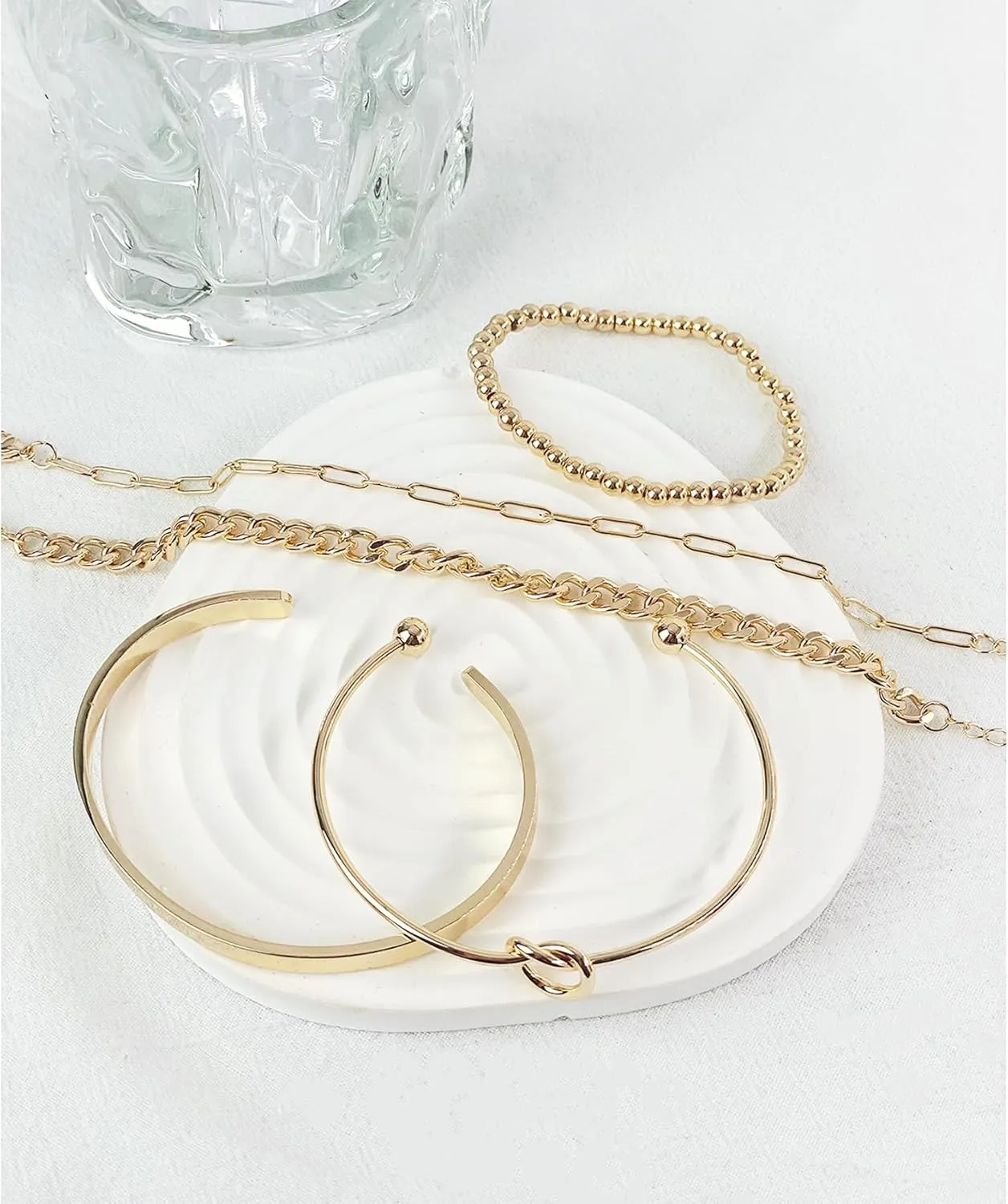 Gold Plated Bangle Cuff Bracelets Set for Women Trendy Dainty Gold Chain Herringbone Bracelet Layered Stack for Women Gold Jewelry
