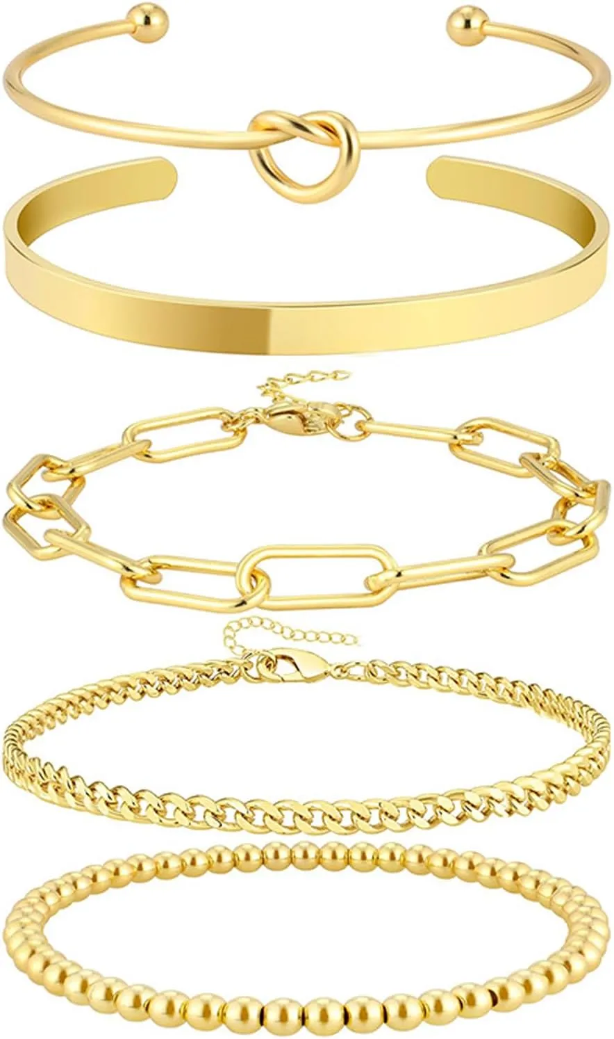 Gold Plated Bangle Cuff Bracelets Set for Women Trendy Dainty Gold Chain Herringbone Bracelet Layered Stack for Women Gold Jewelry
