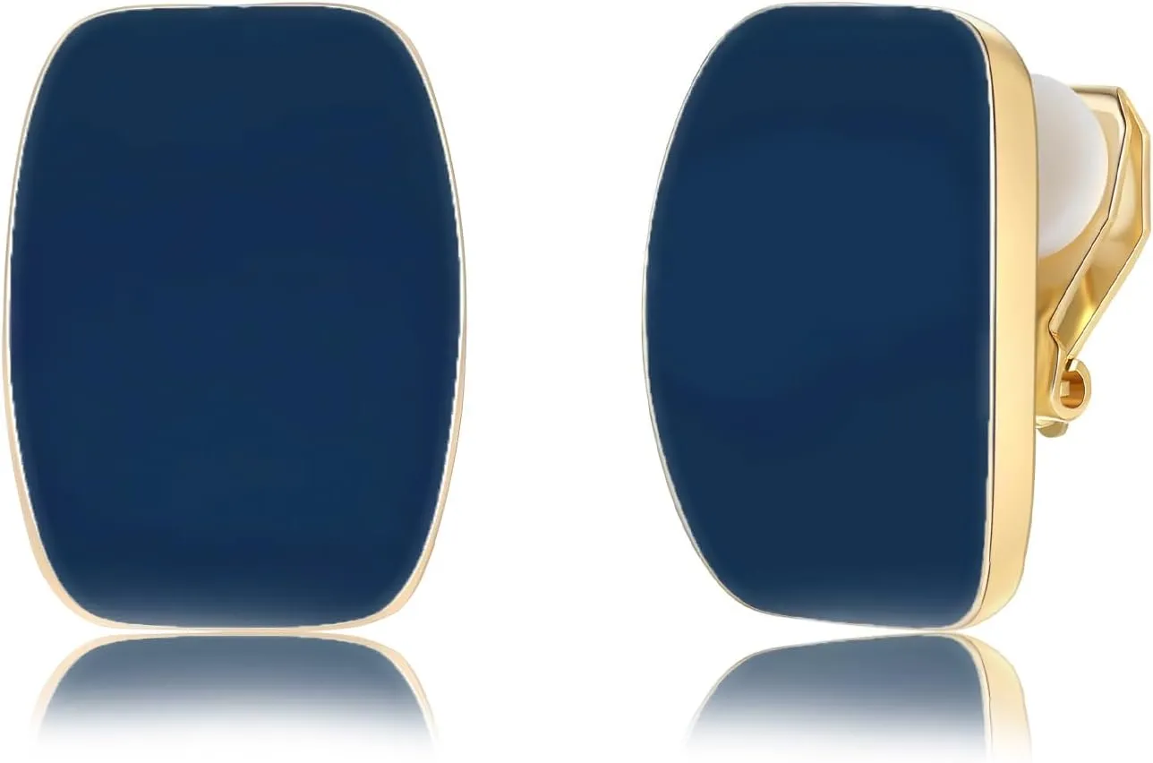 Gold Plated Cute Square Clip On Earrings, Hypoallergenic Non Pierced Clips Invisible Women's Clip On Earrings
