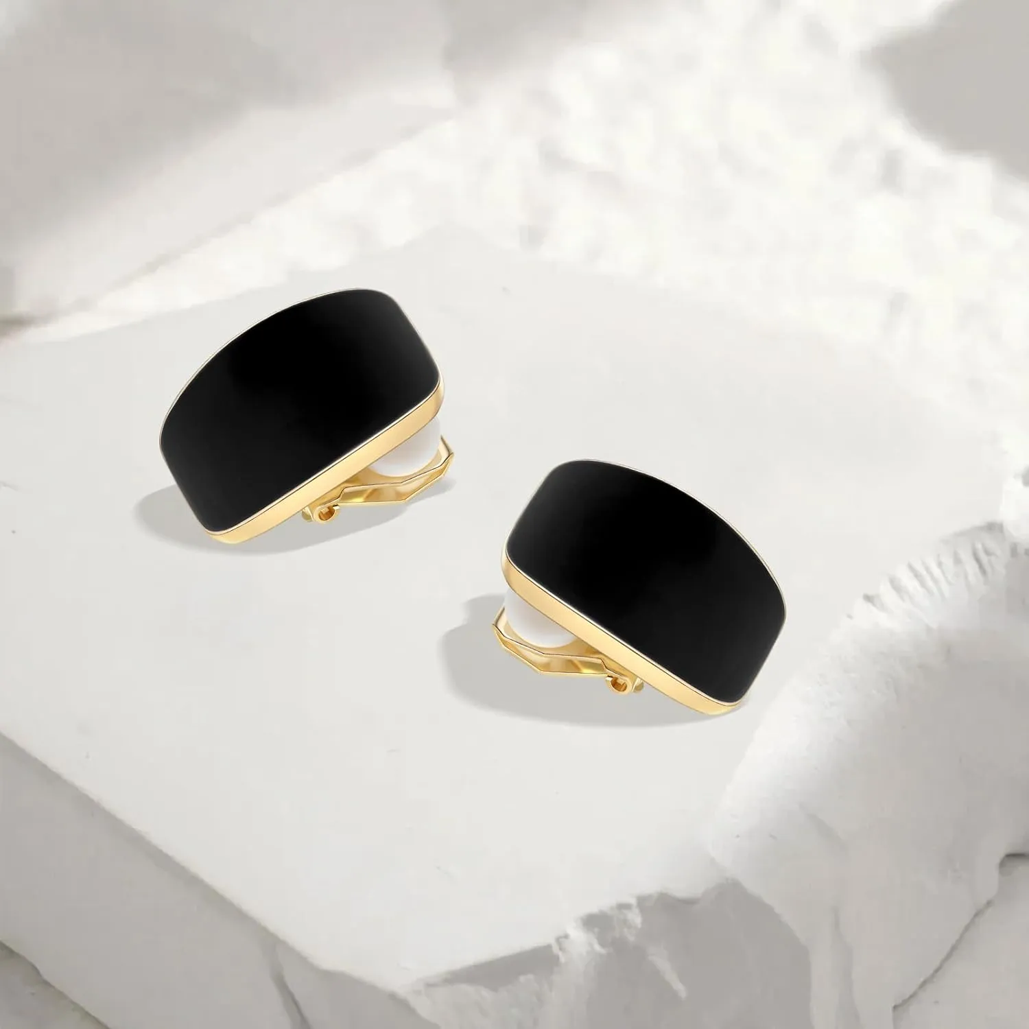 Gold Plated Cute Square Clip On Earrings, Hypoallergenic Non Pierced Clips Invisible Women's Clip On Earrings
