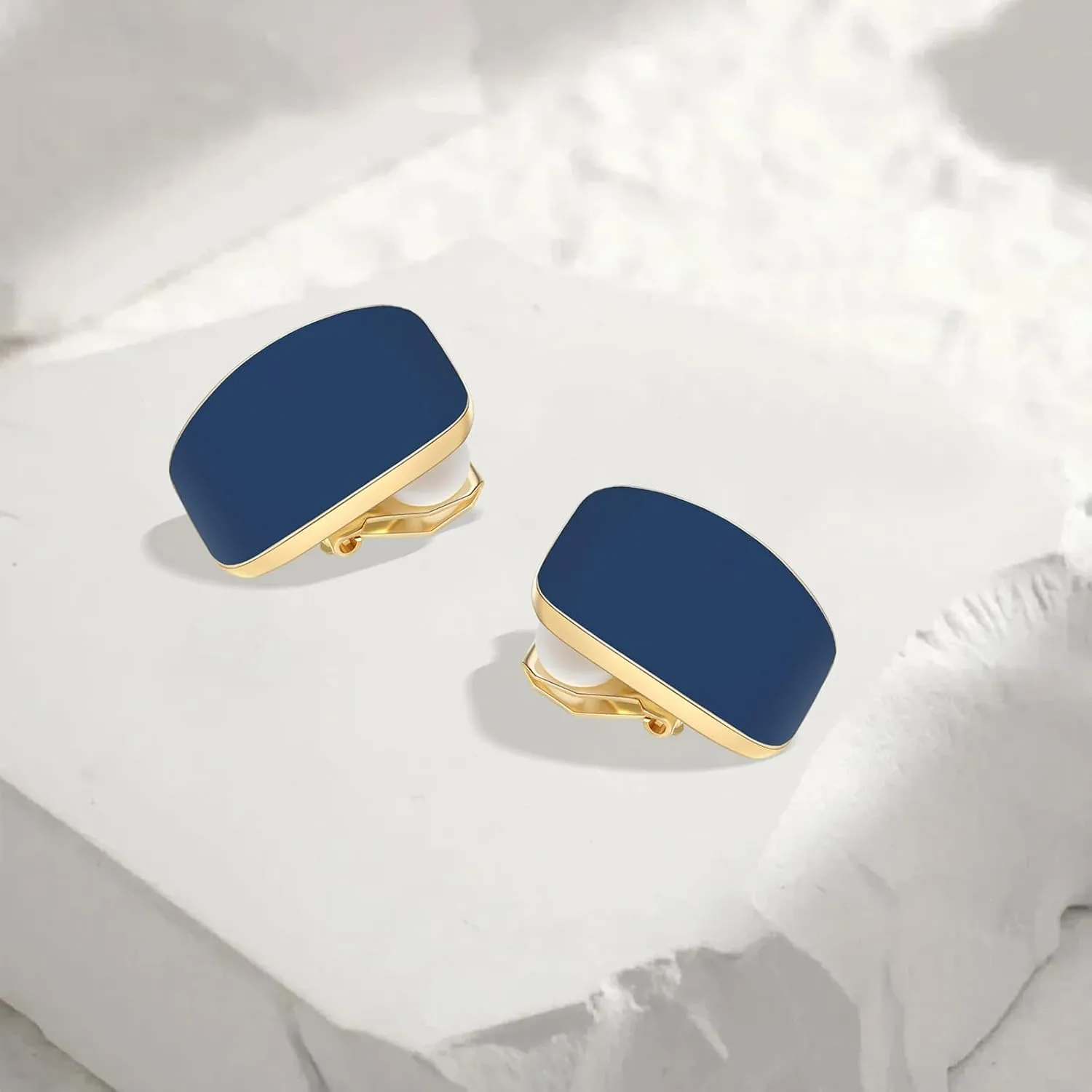 Gold Plated Cute Square Clip On Earrings, Hypoallergenic Non Pierced Clips Invisible Women's Clip On Earrings