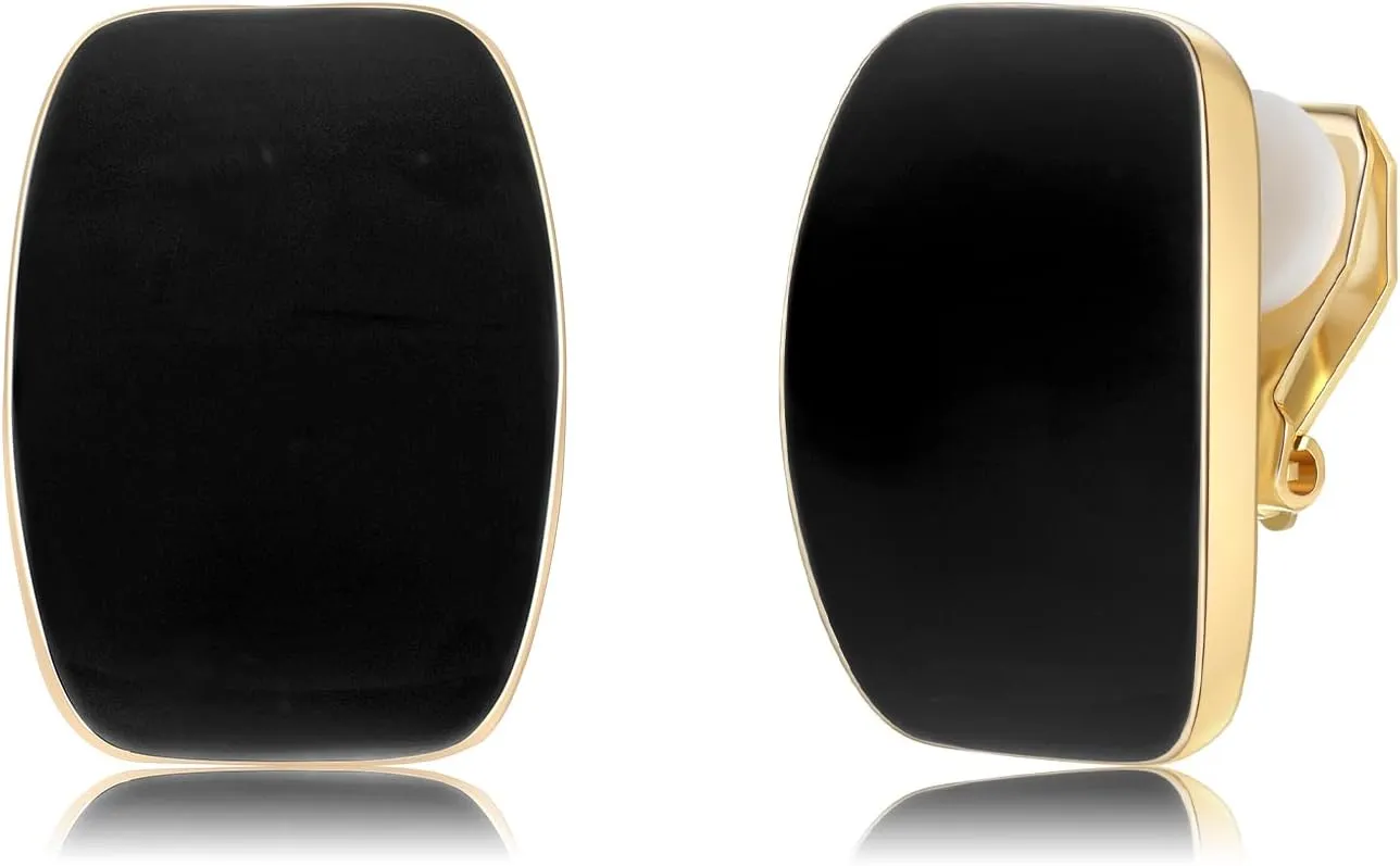 Gold Plated Cute Square Clip On Earrings, Hypoallergenic Non Pierced Clips Invisible Women's Clip On Earrings