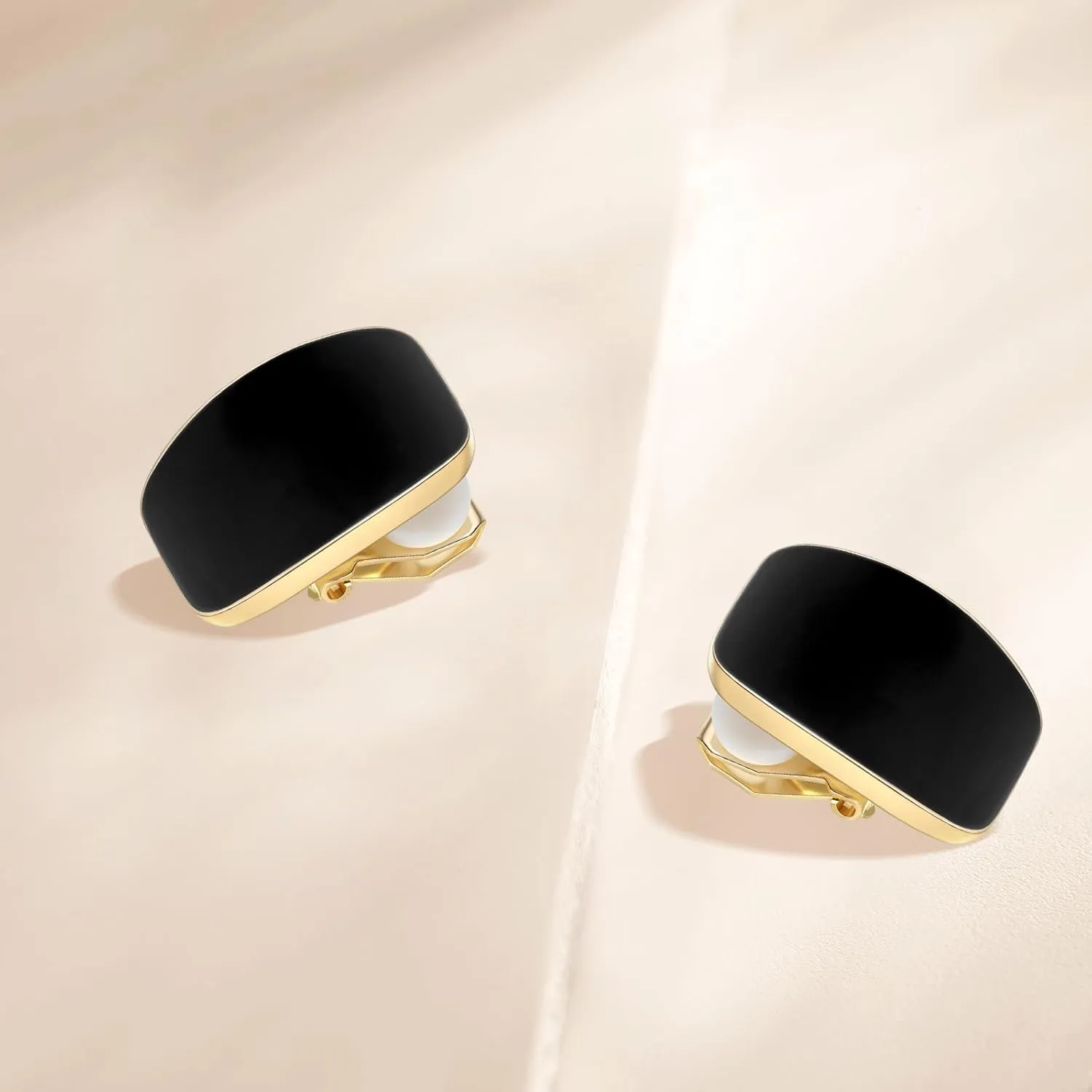 Gold Plated Cute Square Clip On Earrings, Hypoallergenic Non Pierced Clips Invisible Women's Clip On Earrings