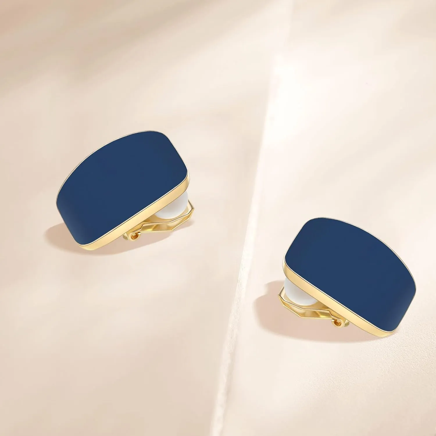 Gold Plated Cute Square Clip On Earrings, Hypoallergenic Non Pierced Clips Invisible Women's Clip On Earrings