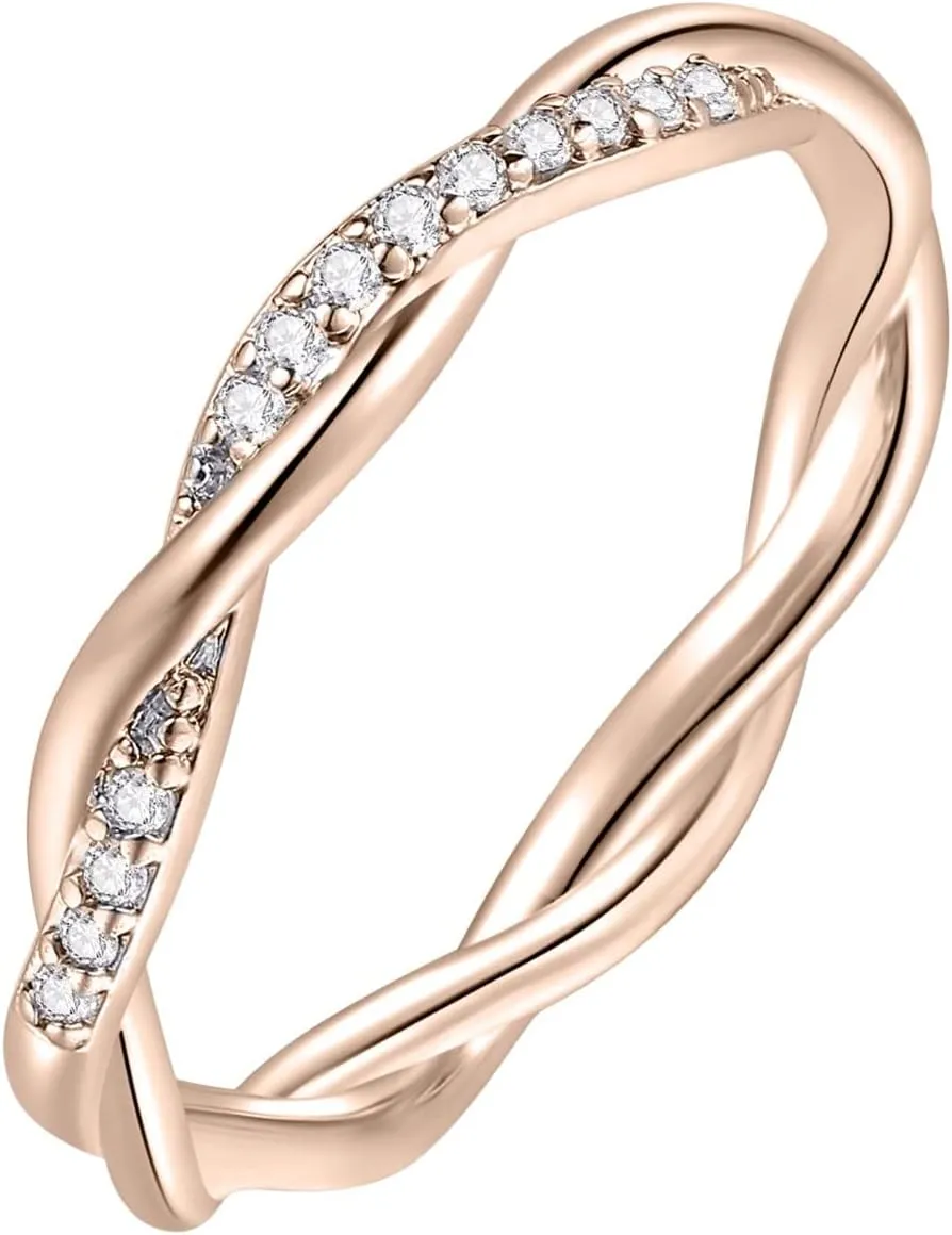 Gold Plated Stacking Ring Cubic Zirconia Wedding Bands Twist of Elegance Rings for Women Perfect for Wedding Bands