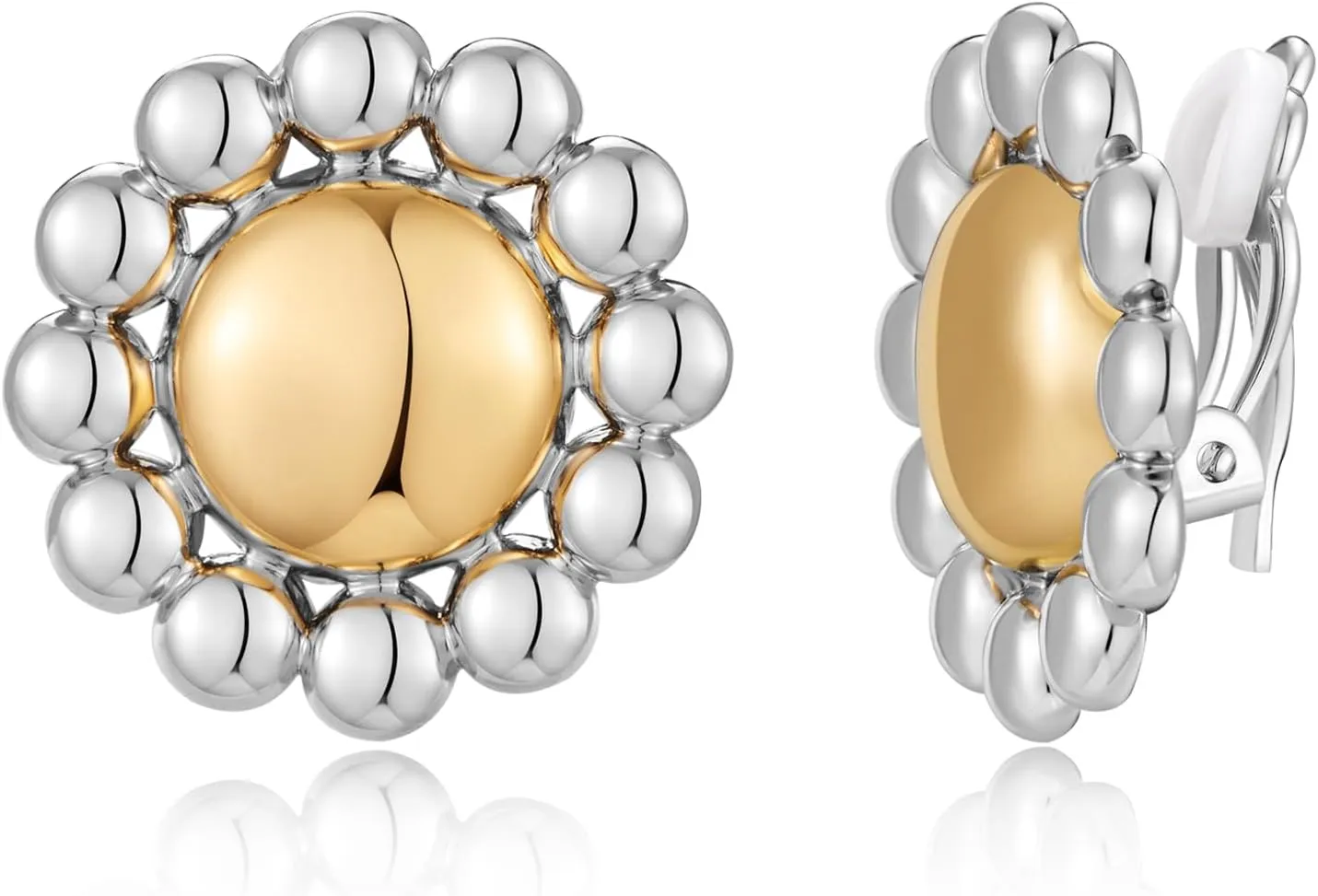 Gold Silver Clip-on Earrings for Women Two Tone Clip on Earrings Flower Clip on Earrings for Trendy Jewelry