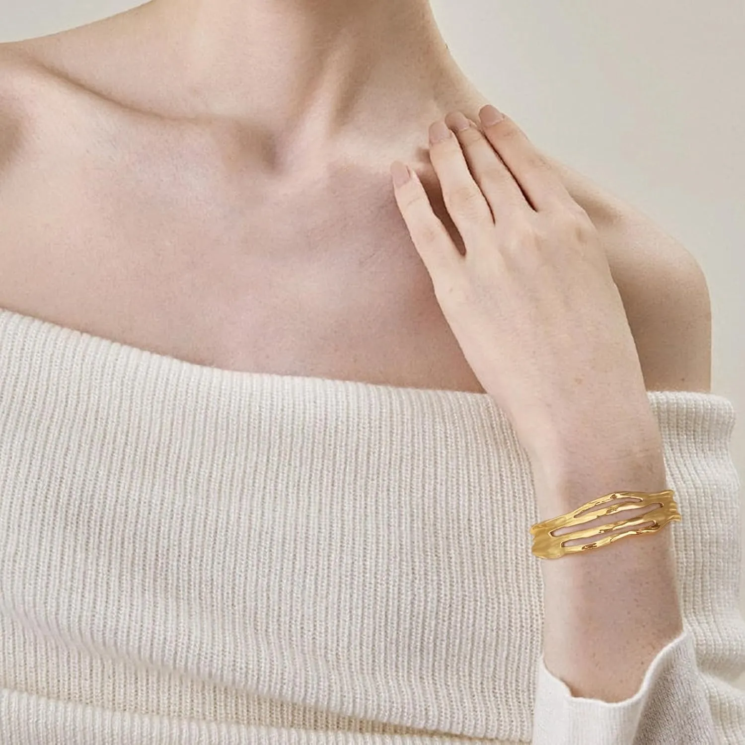 Gold Silver Cuff-Bracelets for Women Hollow Wide Open Bangle Bracelets