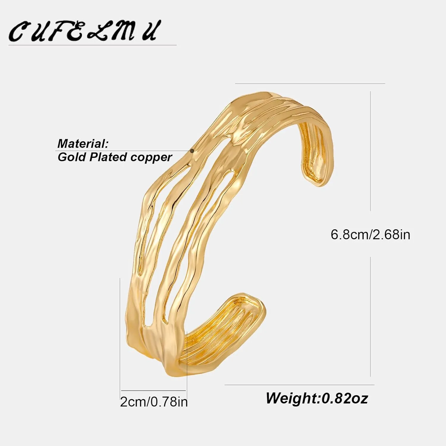 Gold Silver Cuff-Bracelets for Women Hollow Wide Open Bangle Bracelets