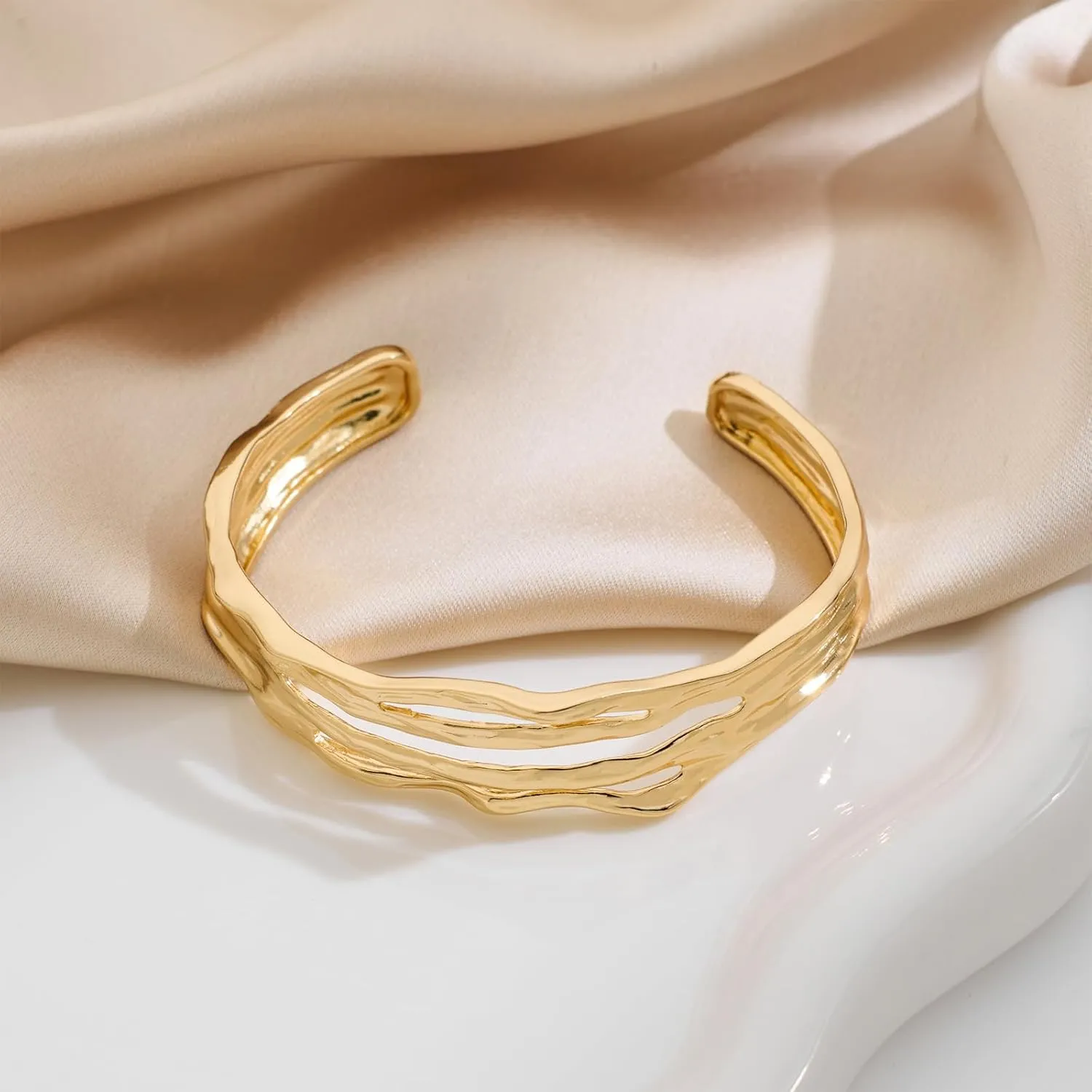 Gold Silver Cuff-Bracelets for Women Hollow Wide Open Bangle Bracelets