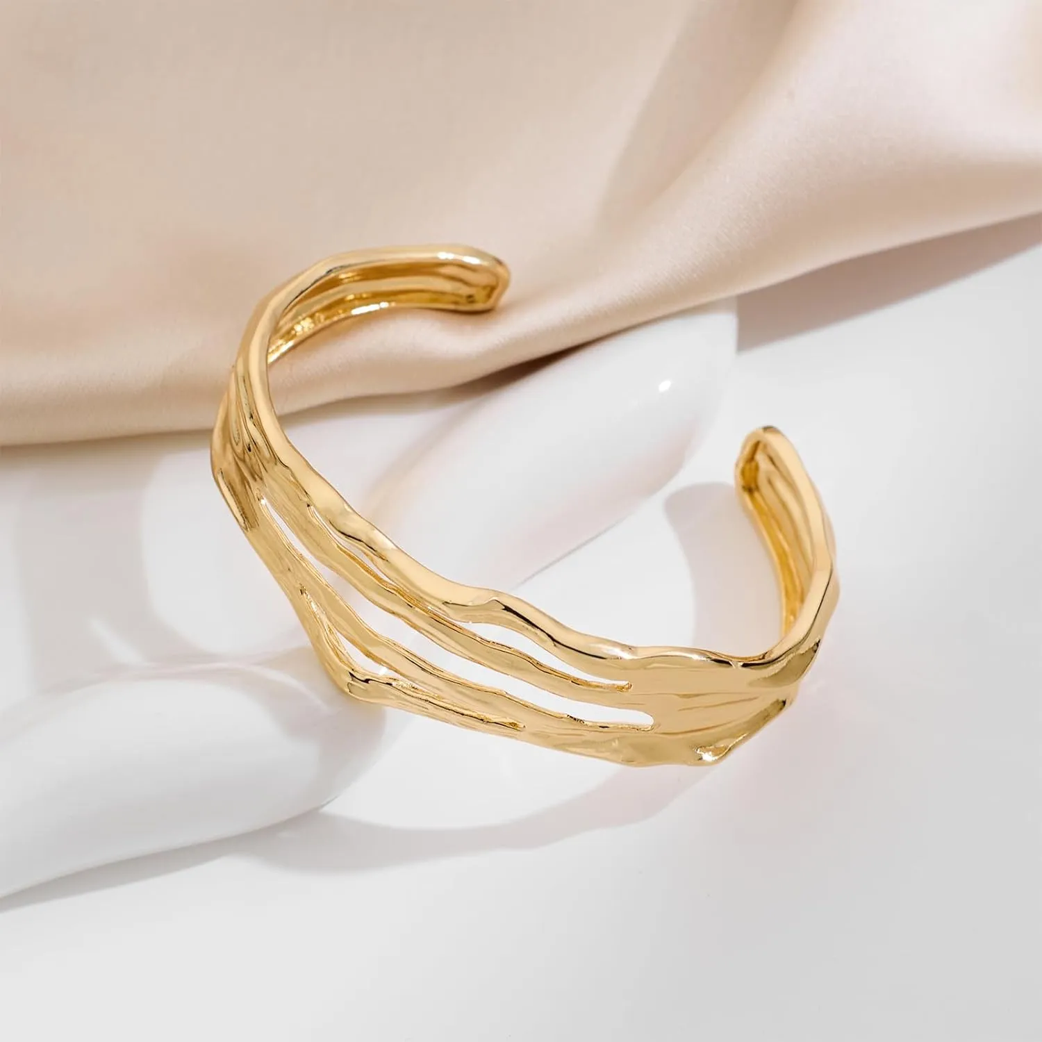 Gold Silver Cuff-Bracelets for Women Hollow Wide Open Bangle Bracelets