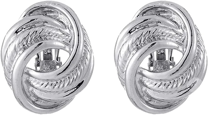 Gold Silver Love Knot Clip On Earrings for Women, Fashion Clip On Earring No Pierced Earring