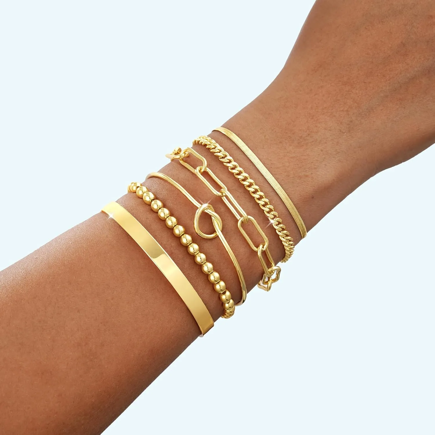 Gold/Silver Bracelets for Women Dainty 14K Gold Plated Bangle Bracelet Stack Waterproof Stackable Jewelry Set Non Tarnish Link Chain Adjustable Jewelry Gifts