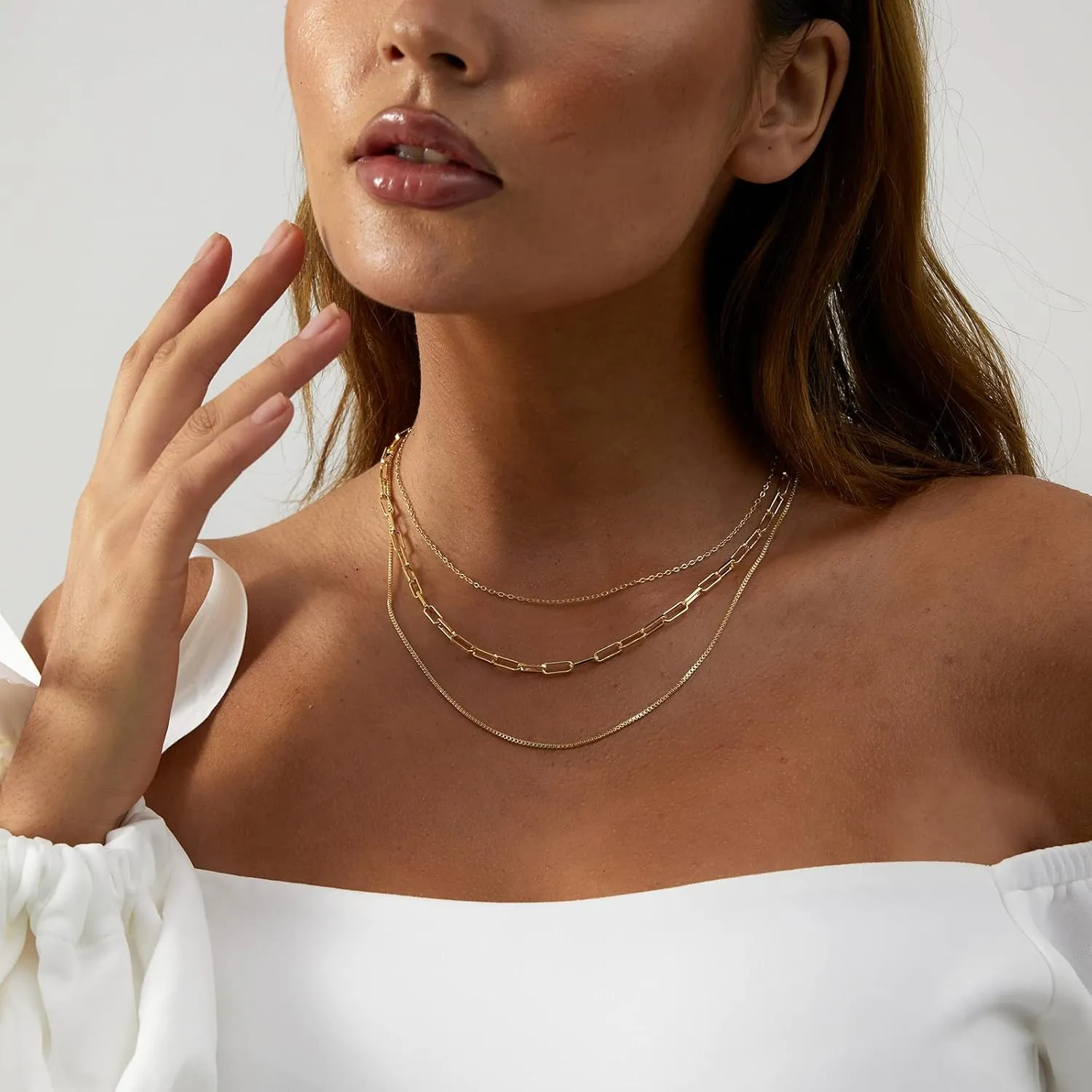 Gold/Silver Plated Choker Necklace for Women,Dainty Paperclip Thin Beaded Chain Trendy Shinning Dot Pendant Necklace Jewelry for Women
