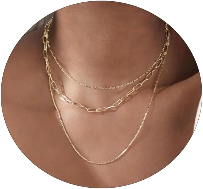 Gold/Silver Plated Choker Necklace for Women,Dainty Paperclip Thin Beaded Chain Trendy Shinning Dot Pendant Necklace Jewelry for Women