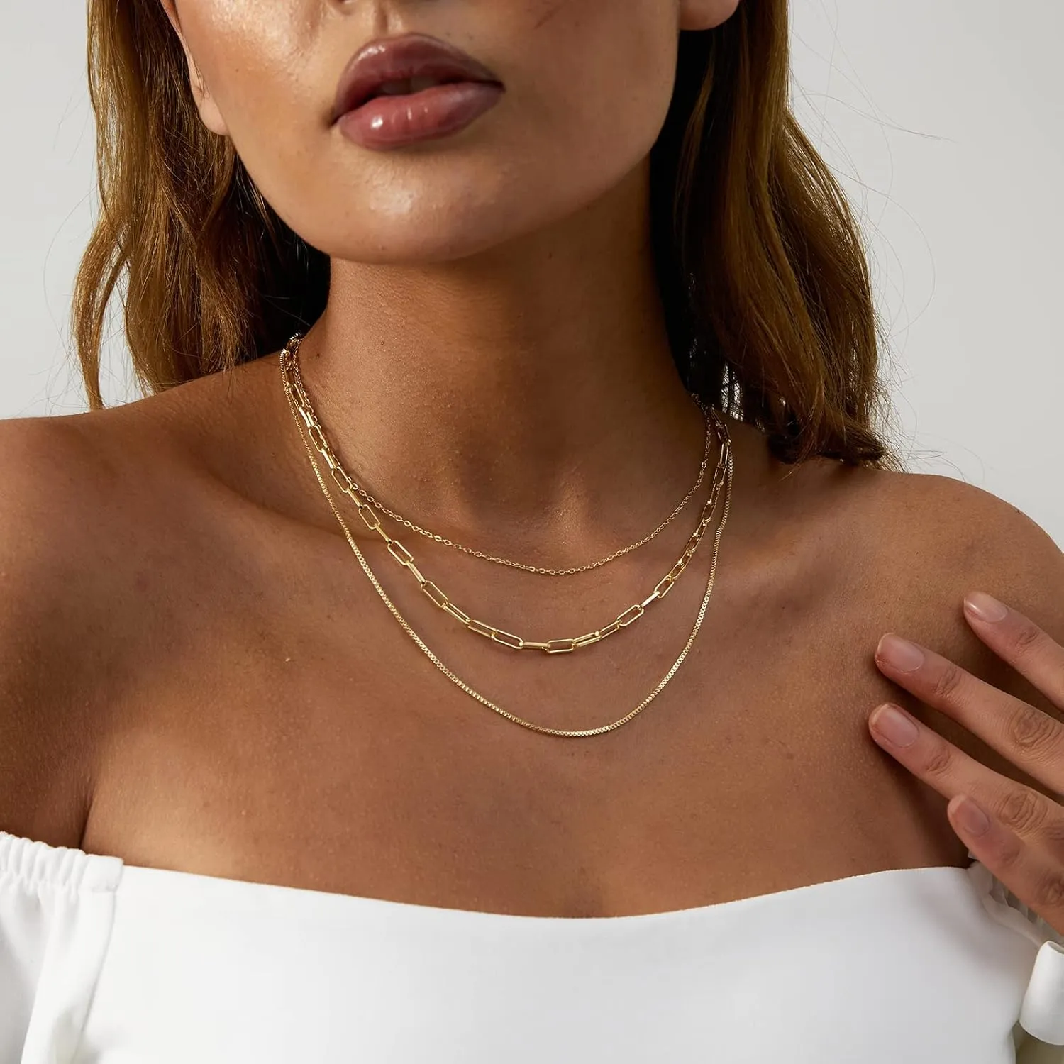 Gold/Silver Plated Choker Necklace for Women,Dainty Paperclip Thin Beaded Chain Trendy Shinning Dot Pendant Necklace Jewelry for Women