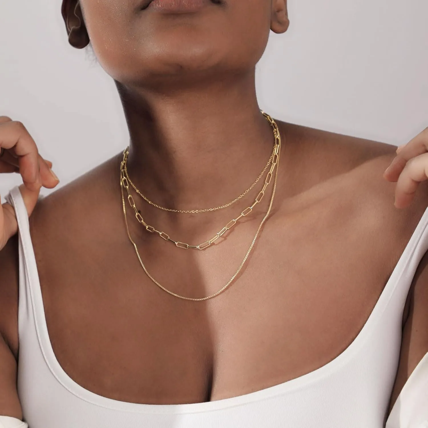 Gold/Silver Plated Choker Necklace for Women,Dainty Paperclip Thin Beaded Chain Trendy Shinning Dot Pendant Necklace Jewelry for Women
