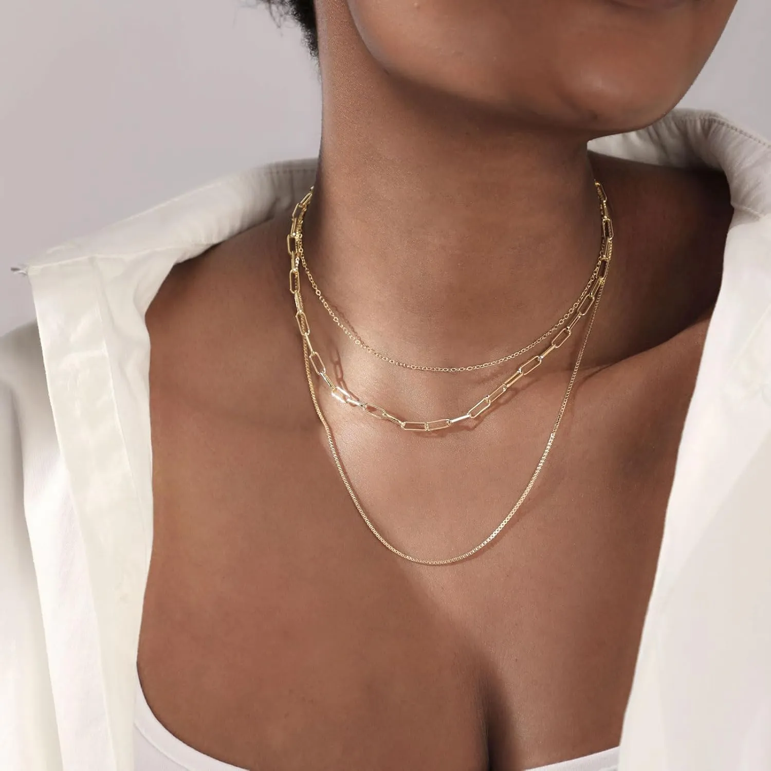 Gold/Silver Plated Choker Necklace for Women,Dainty Paperclip Thin Beaded Chain Trendy Shinning Dot Pendant Necklace Jewelry for Women