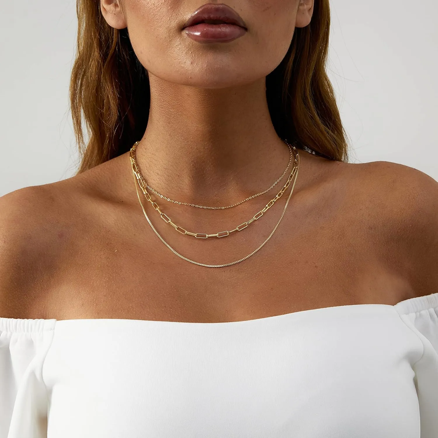 Gold/Silver Plated Choker Necklace for Women,Dainty Paperclip Thin Beaded Chain Trendy Shinning Dot Pendant Necklace Jewelry for Women