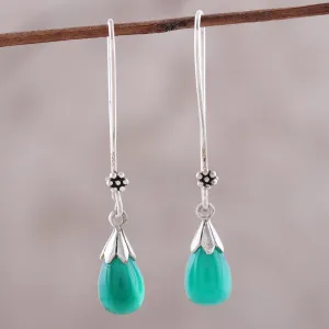 Graceful Tear in Green Green Onyx and Sterling Silver Teardrop Dangle Earrings