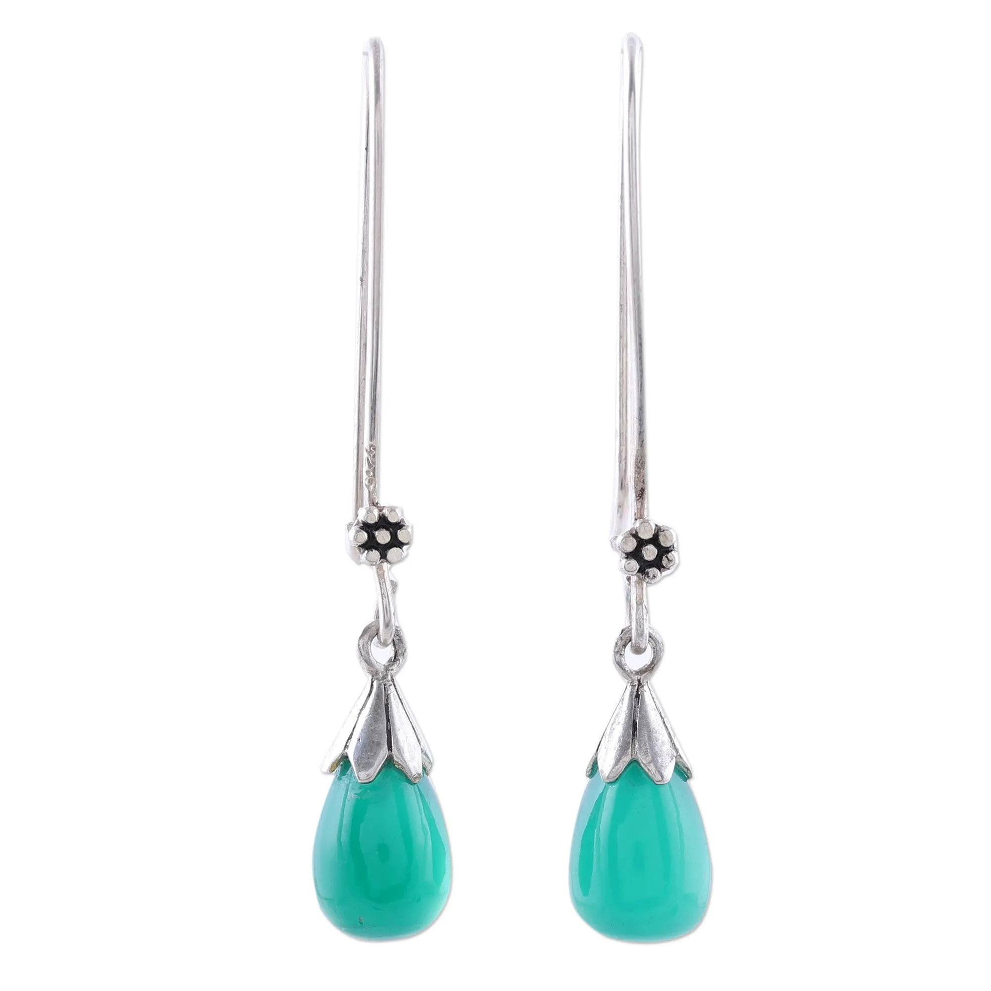 Graceful Tear in Green Green Onyx and Sterling Silver Teardrop Dangle Earrings