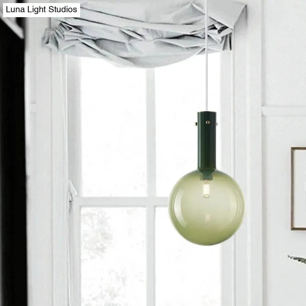 Gradient Green/Orange Glass Orb Pendant Lamp - Contemporary 1-Bulb Ceiling Light for Bedside Hanging