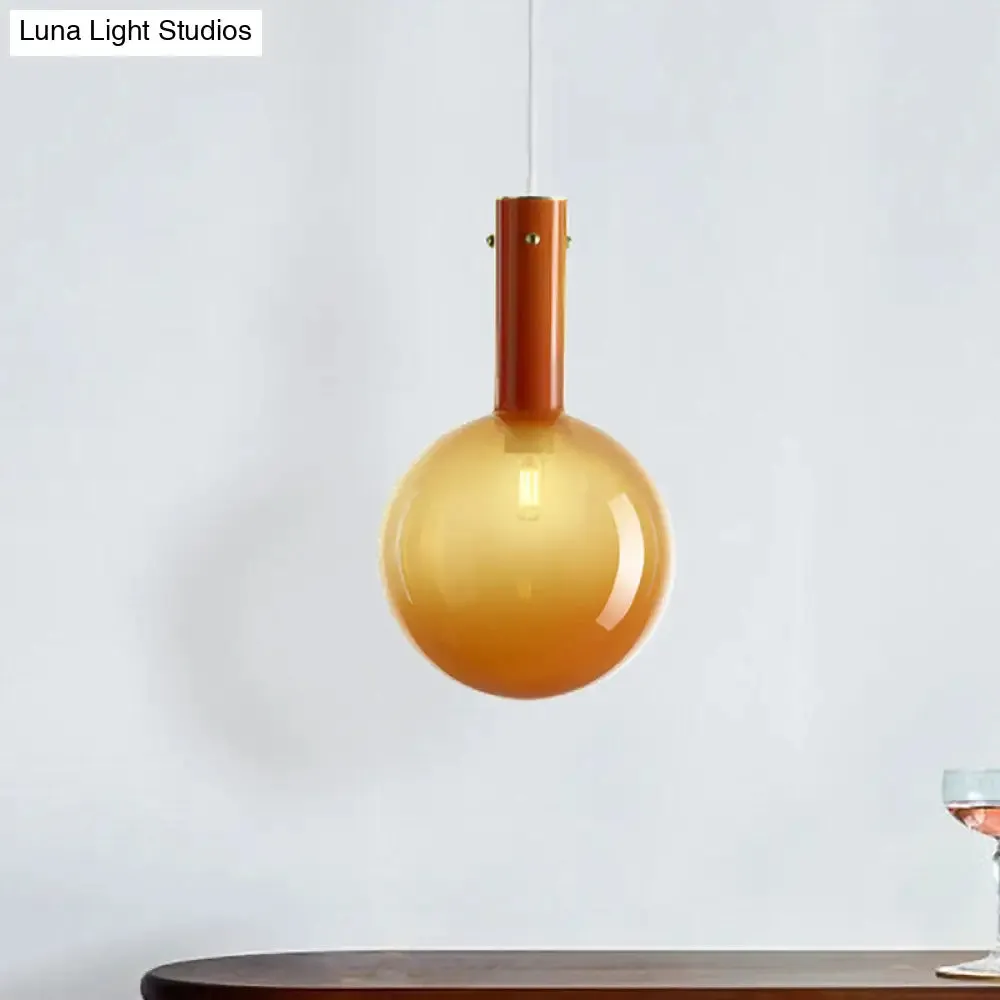 Gradient Green/Orange Glass Orb Pendant Lamp - Contemporary 1-Bulb Ceiling Light for Bedside Hanging