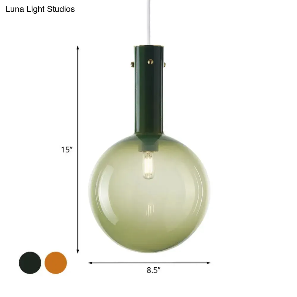 Gradient Green/Orange Glass Orb Pendant Lamp - Contemporary 1-Bulb Ceiling Light for Bedside Hanging
