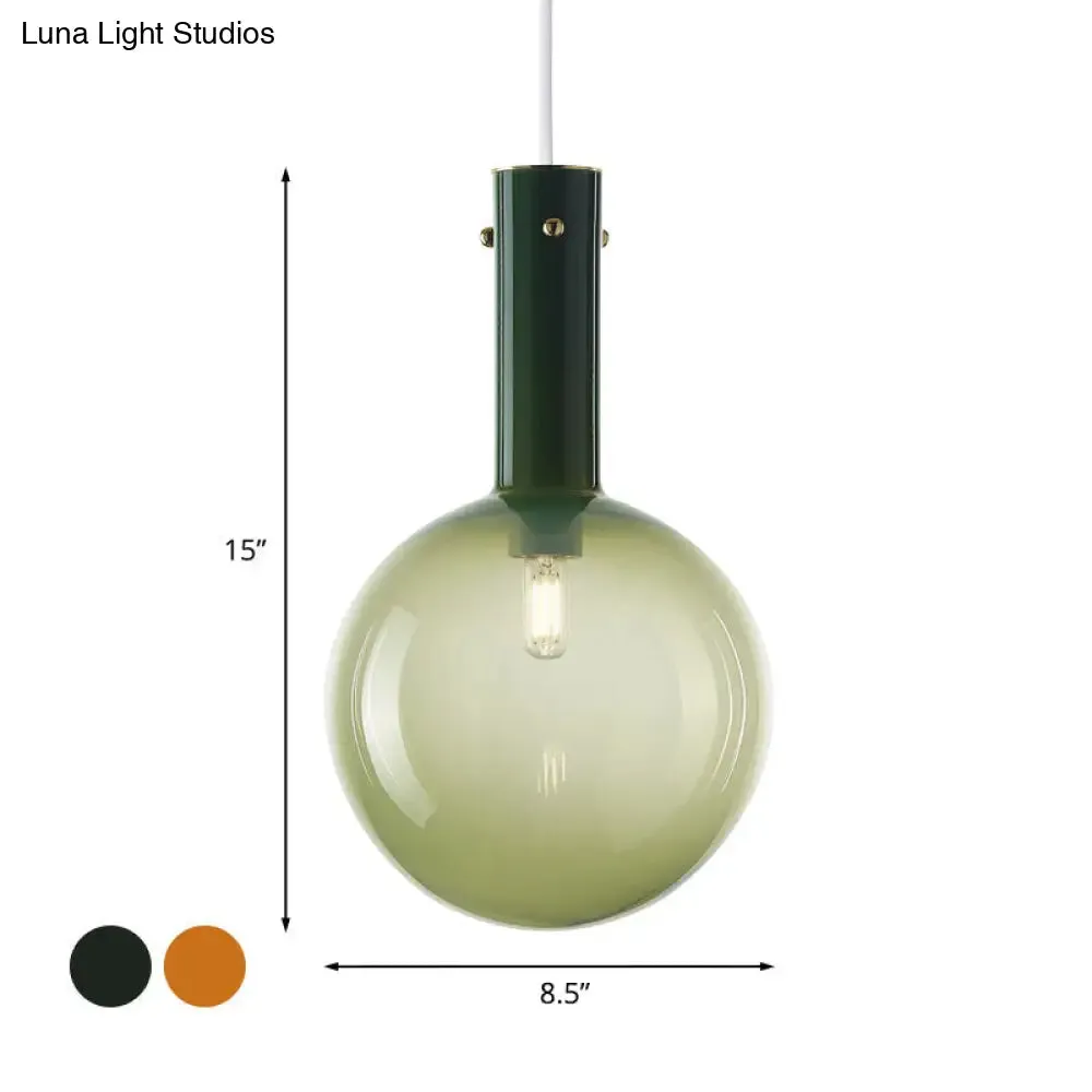 Gradient Green/Orange Glass Orb Pendant Lamp - Contemporary 1-Bulb Ceiling Light for Bedside Hanging