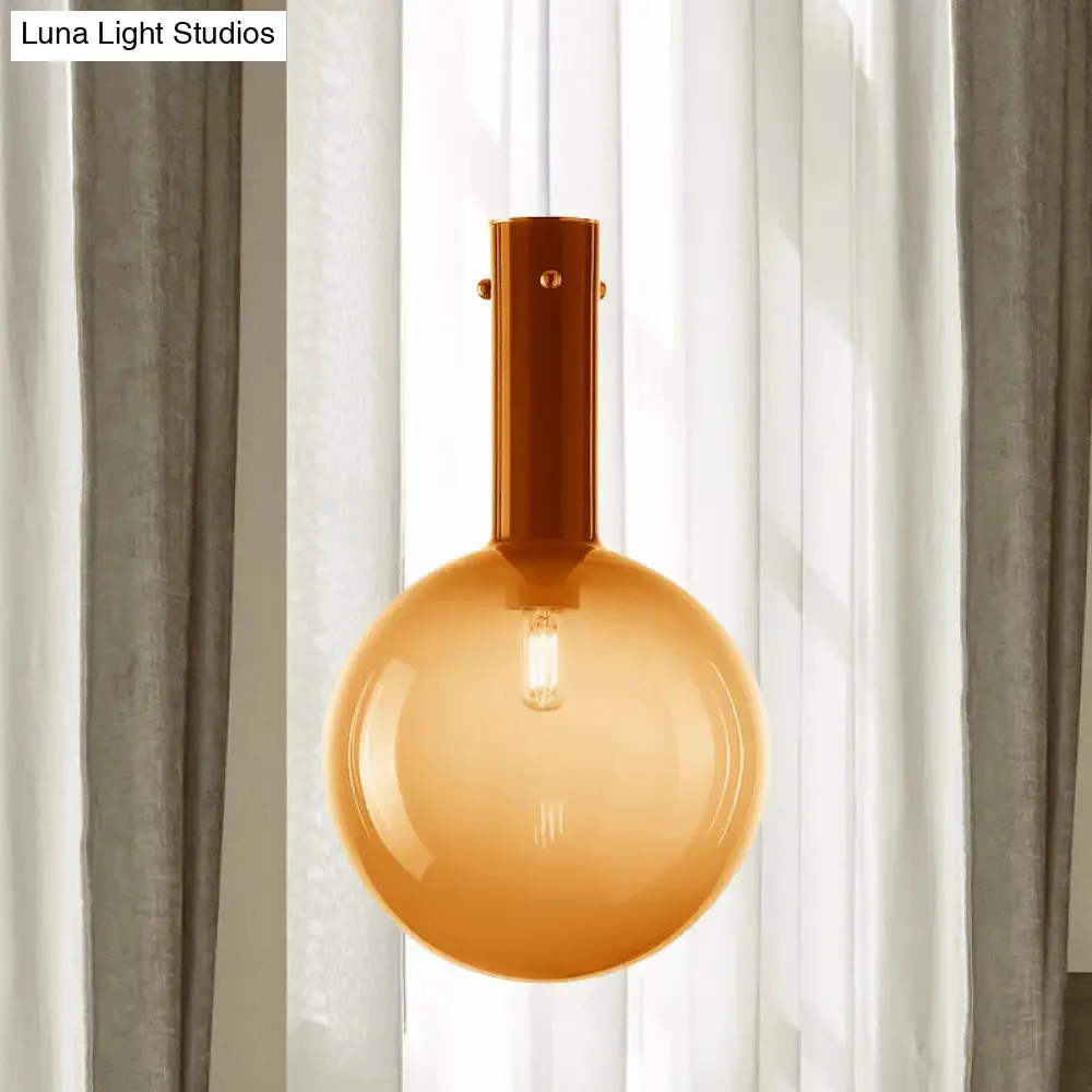 Gradient Green/Orange Glass Orb Pendant Lamp - Contemporary 1-Bulb Ceiling Light for Bedside Hanging