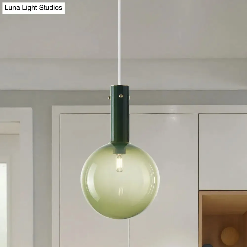 Gradient Green/Orange Glass Orb Pendant Lamp - Contemporary 1-Bulb Ceiling Light for Bedside Hanging