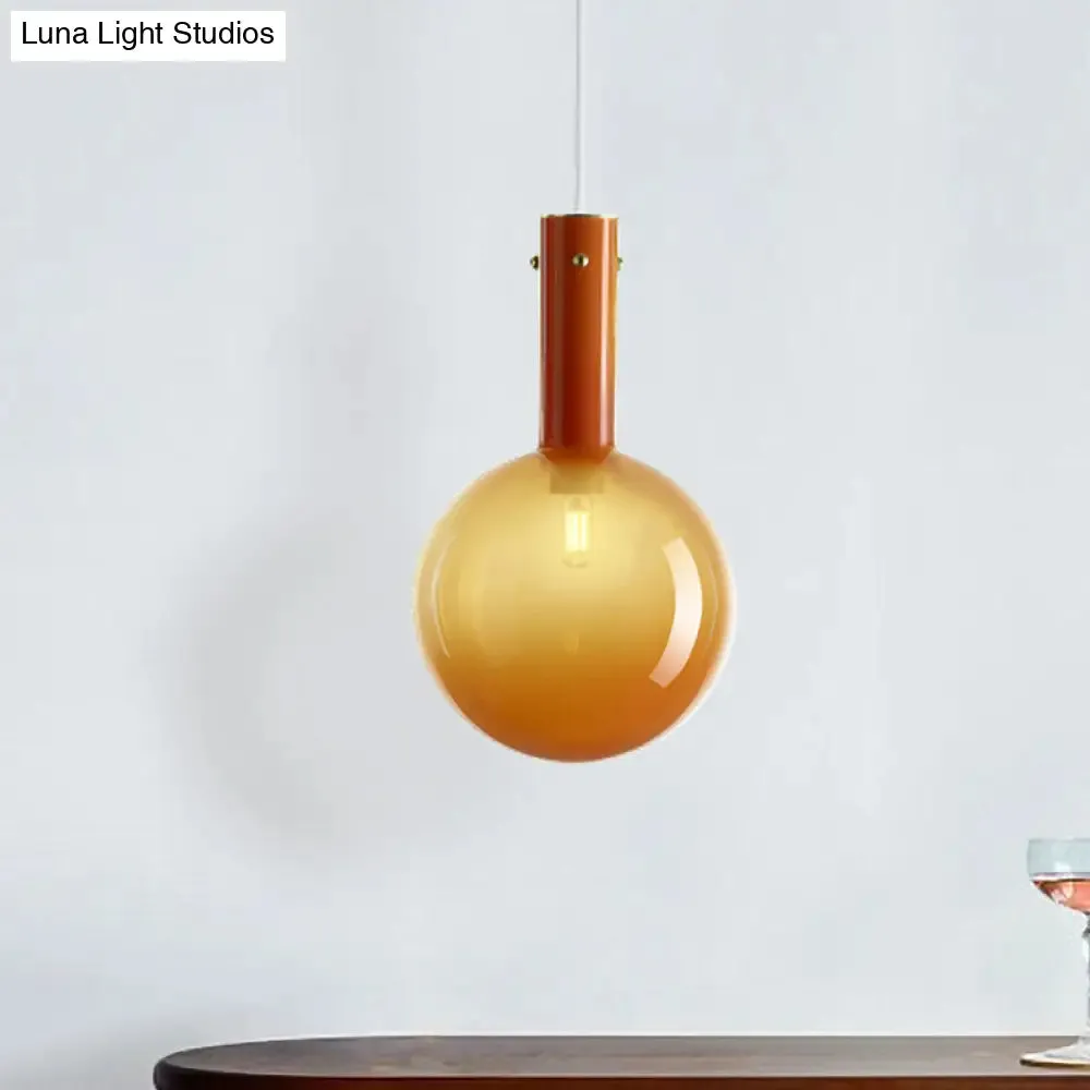 Gradient Green/Orange Glass Orb Pendant Lamp - Contemporary 1-Bulb Ceiling Light for Bedside Hanging