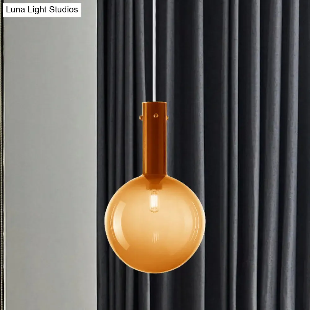 Gradient Green/Orange Glass Orb Pendant Lamp - Contemporary 1-Bulb Ceiling Light for Bedside Hanging