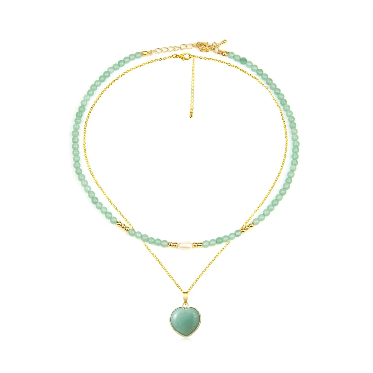 Green Aventurine Jade Necklace Heart Pendant Necklace Healing Crystal Necklace for Women, Mom Gifts Mothers Day Gifts Handmade Necklaces Spiritual Jewelry for Women