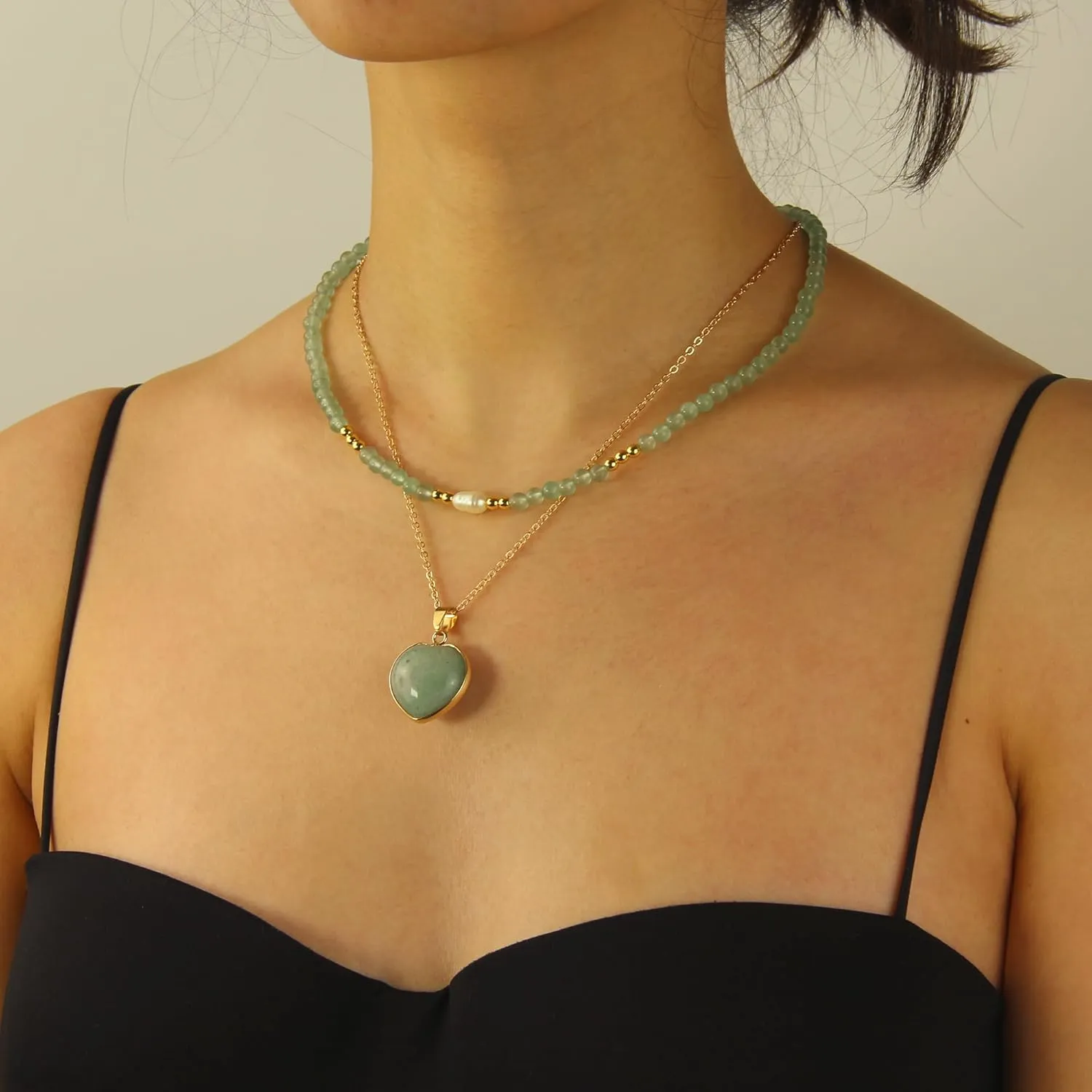 Green Aventurine Jade Necklace Heart Pendant Necklace Healing Crystal Necklace for Women, Mom Gifts Mothers Day Gifts Handmade Necklaces Spiritual Jewelry for Women