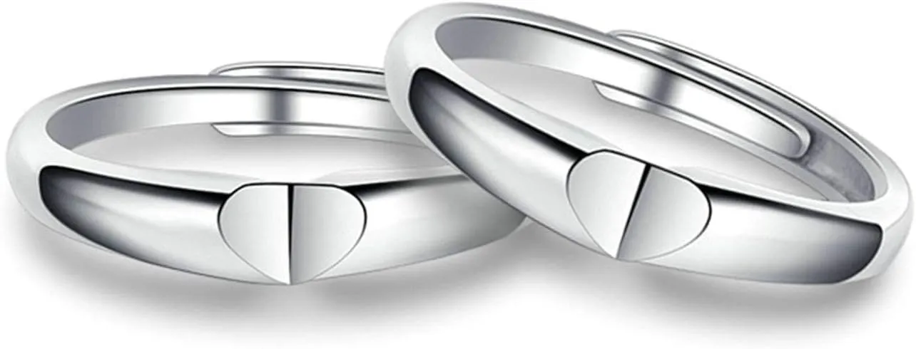 Gualiy Sterling Silver Couple Wedding Bands Polihsed Heart Shape Silver Wedding Bands and Rings