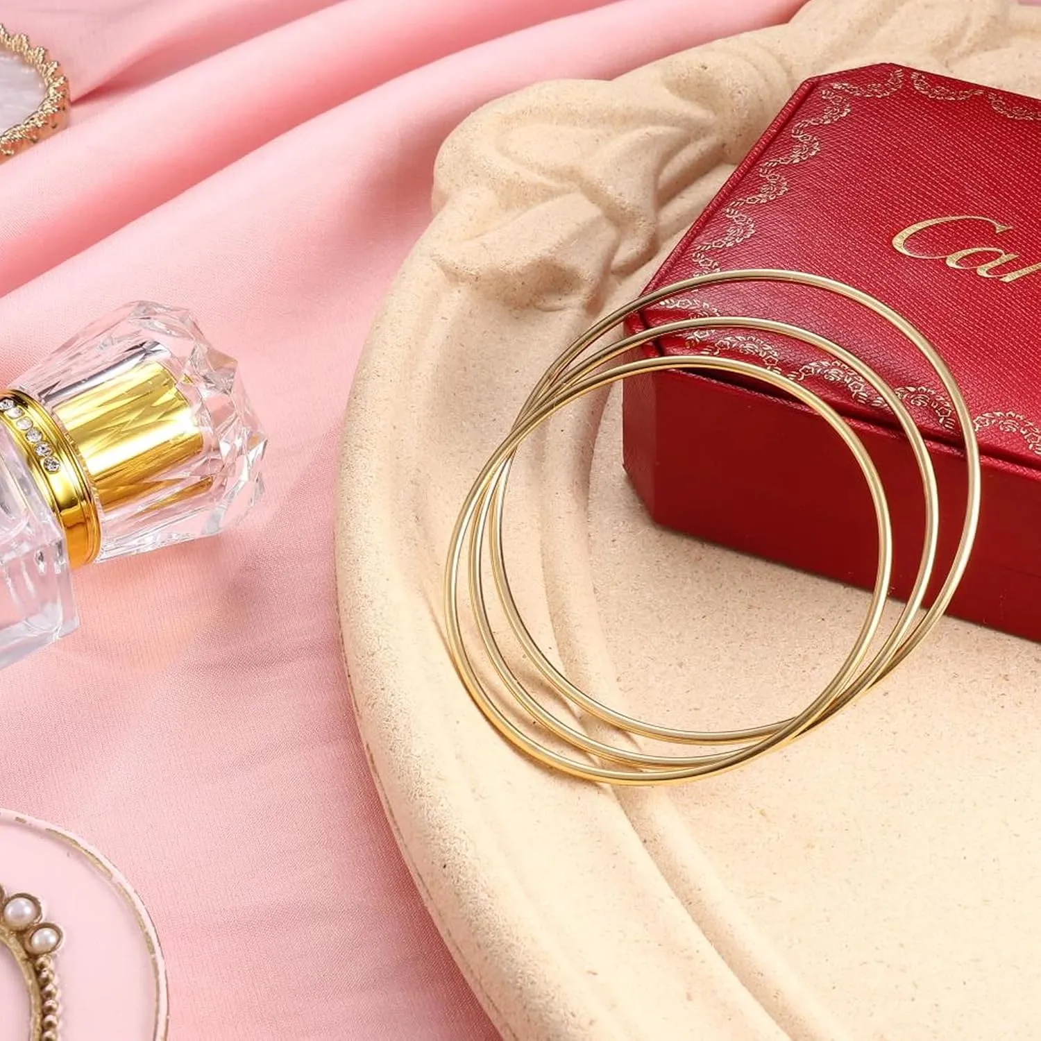 HAIAISO 2mm 14K Gold Plated Bracelet Stainless Steel Bangle Bracelet Stackable Thin Round Bangle Bracelet for Women Plain Polished Bracelet Couple Valentines Day Gifts