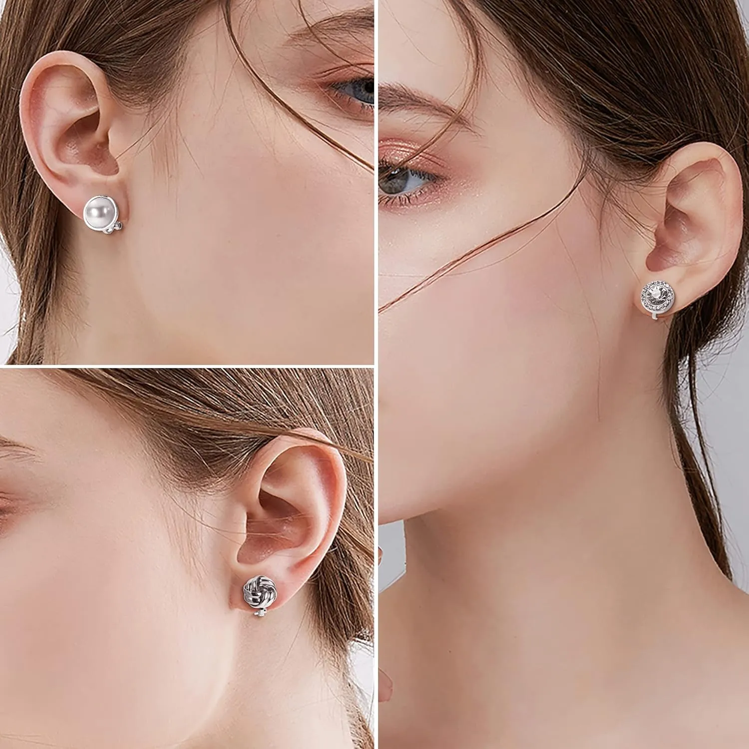 HAIAISO 6 Pairs Clip On Earrings Cubic Zirconia Pearl Knot Twist Clip On Earrings Non Pierced for Women Clip Earrings Set