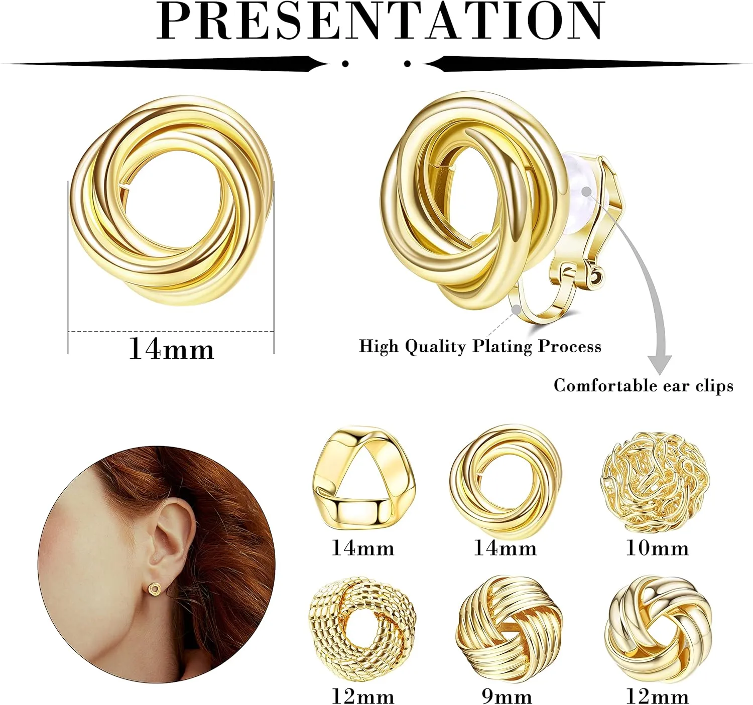 HAIAISO 6 Pairs Clip On Earrings Cubic Zirconia Pearl Knot Twist Clip On Earrings Non Pierced for Women Clip Earrings Set
