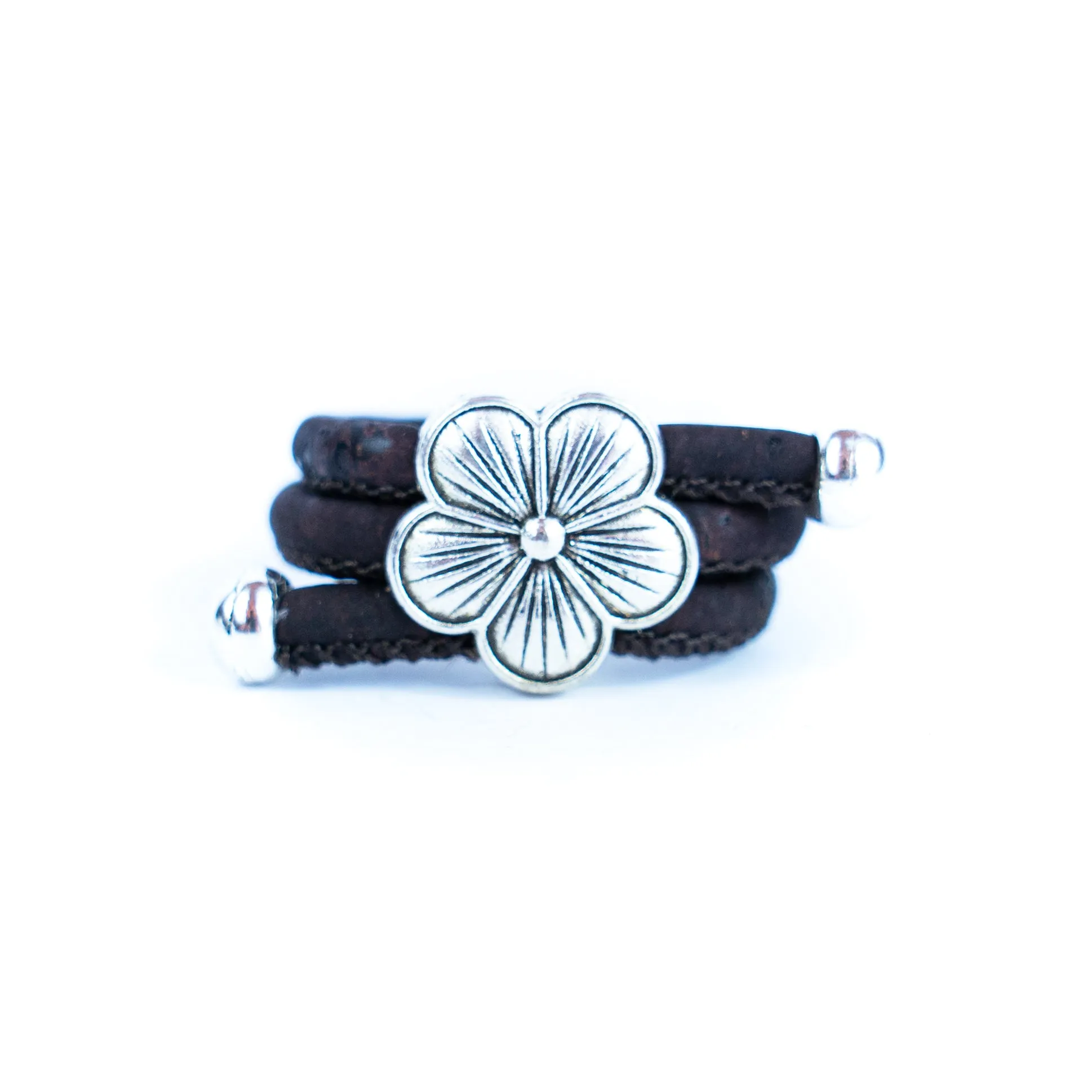 Handcrafted women's fashion ring with natural cork wire and flower alloy hardware! RW-052-AB-10