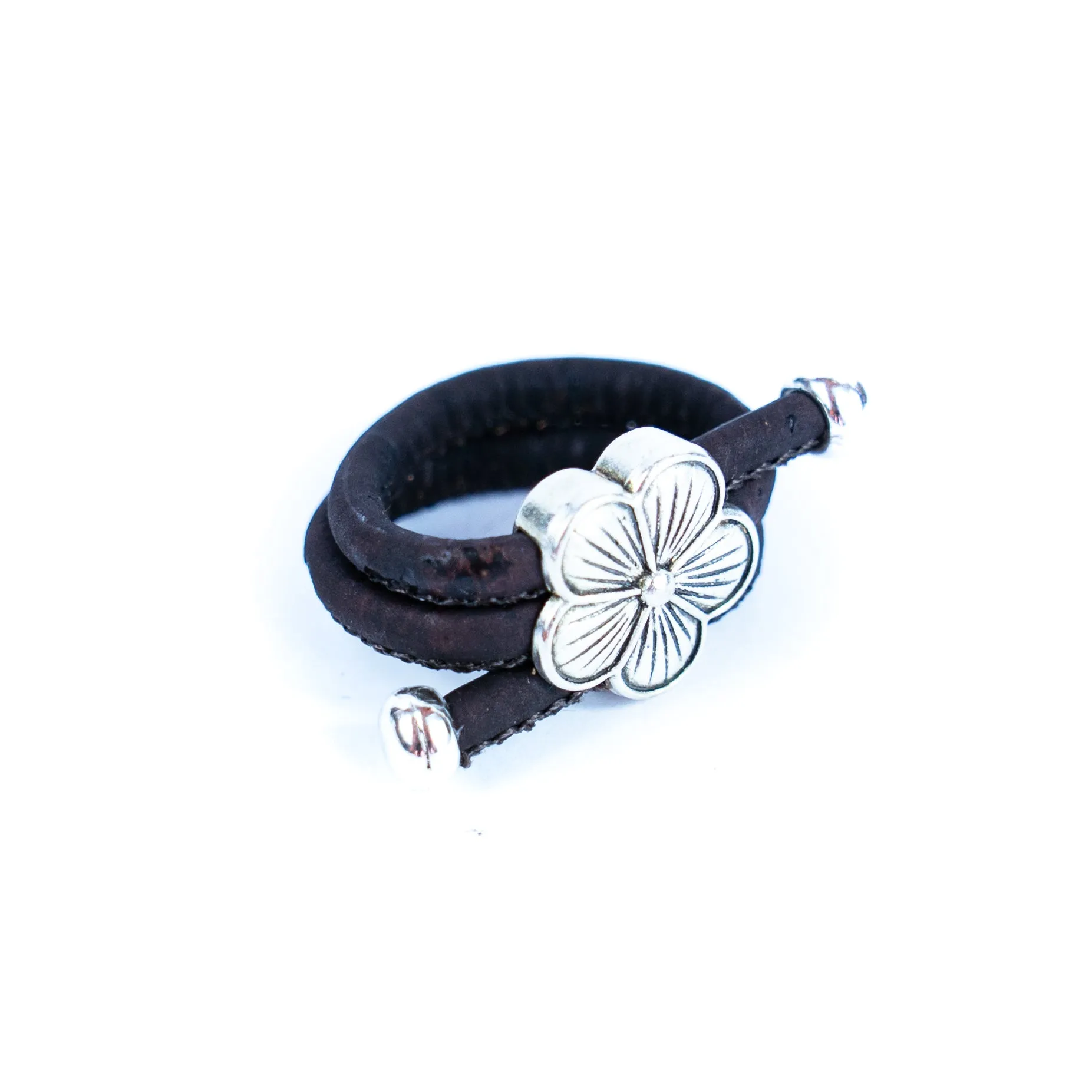 Handcrafted women's fashion ring with natural cork wire and flower alloy hardware! RW-052-AB-10