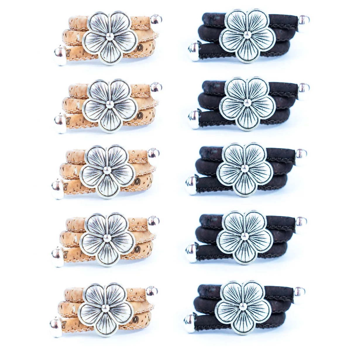 Handcrafted women's fashion ring with natural cork wire and flower alloy hardware! RW-052-AB-10