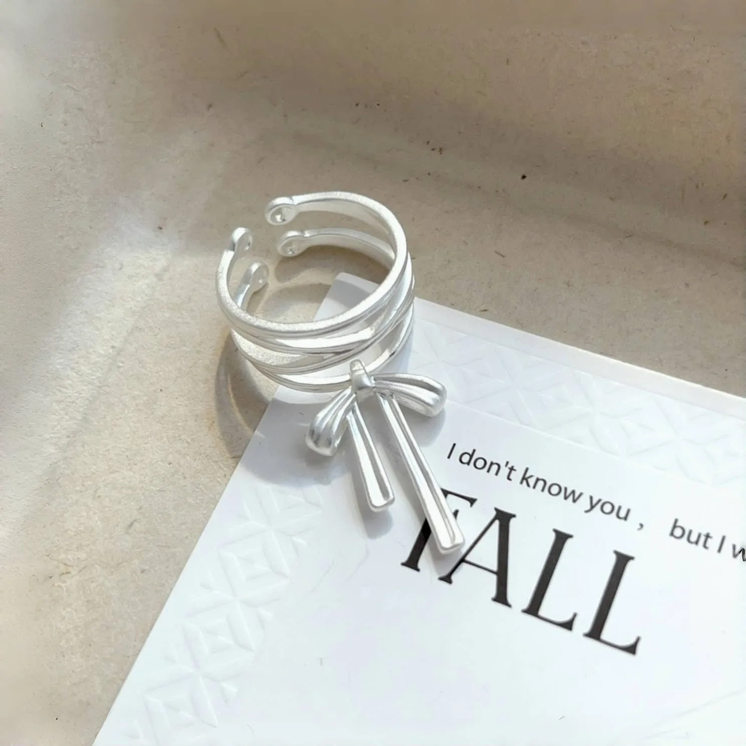 Handmade 925 Sterling Silver Rings For Women Bow Rings With Pendant Hollow Rings Multi Layered Rings Sweety Finger Rings Open Adjustable Rings For Women Statement Rings Elegant Jewelry Gifts For Women